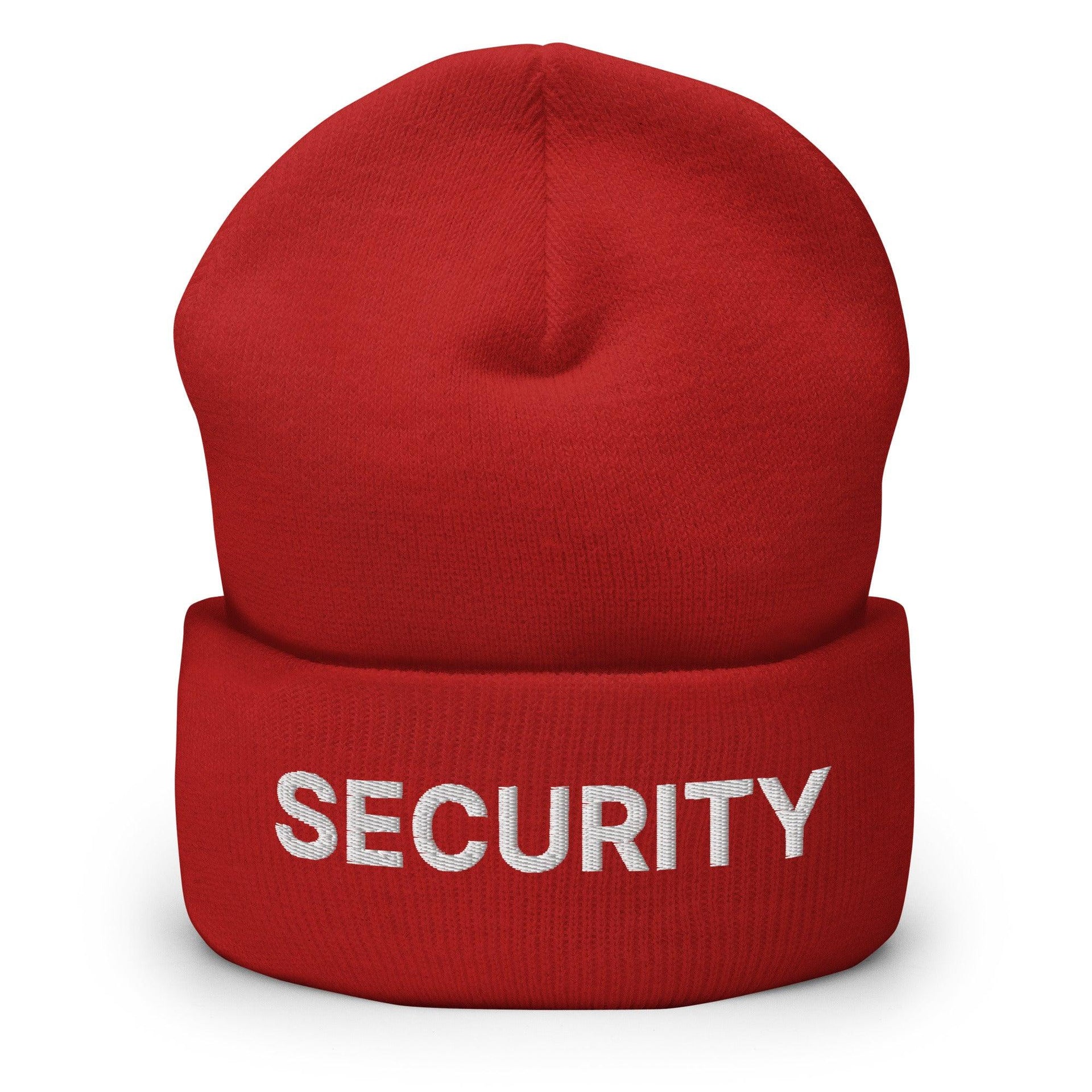 Security Uniform Work Embroidered Knit Cuffed Beanie Red Beanies Capital Crowns Security Work