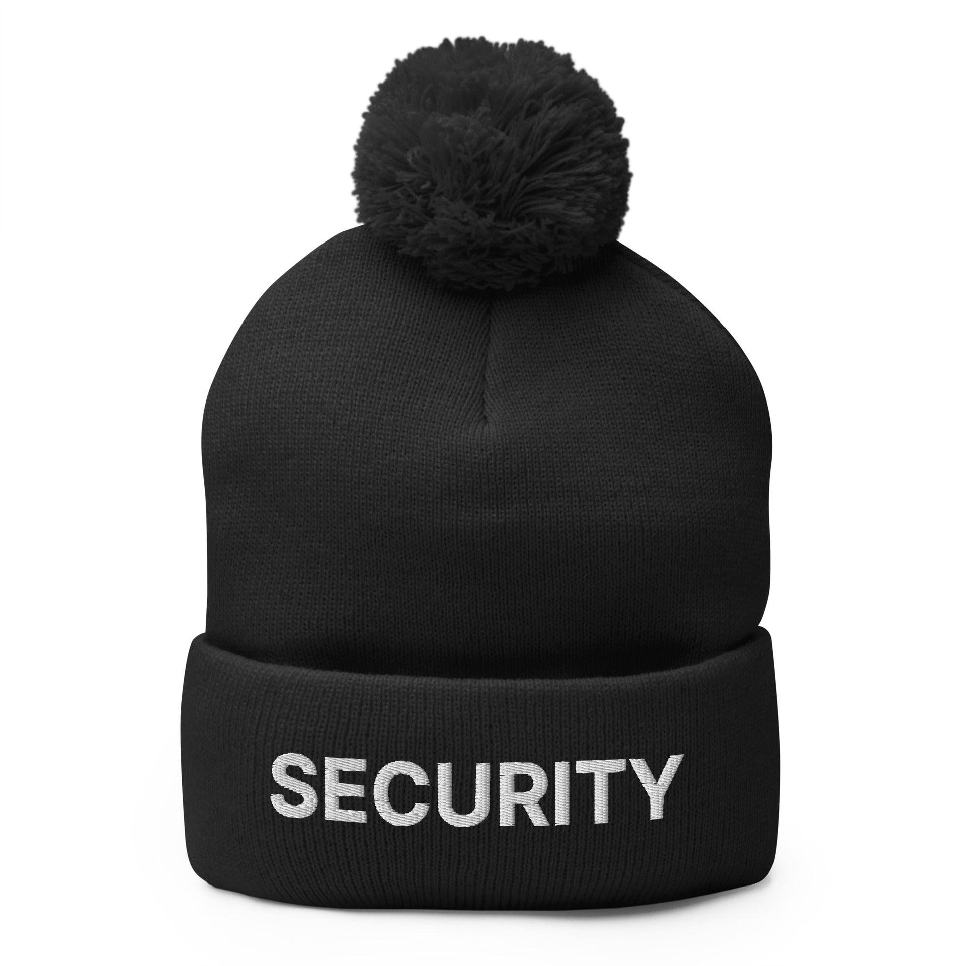 Security Uniform Work Embroidered Knit Pom Pom Beanie Black Beanies Capital Crowns Security Work