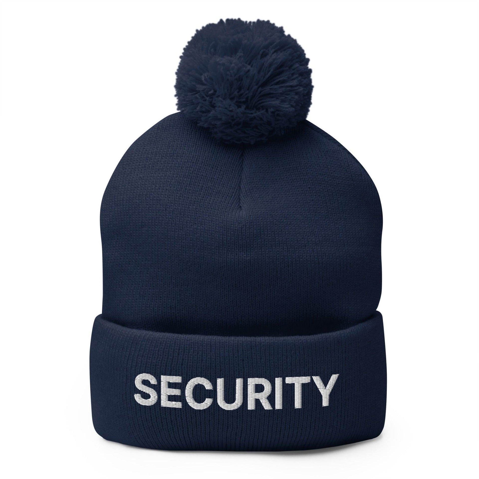Security Uniform Work Embroidered Knit Pom Pom Beanie Navy Beanies Capital Crowns Security Work