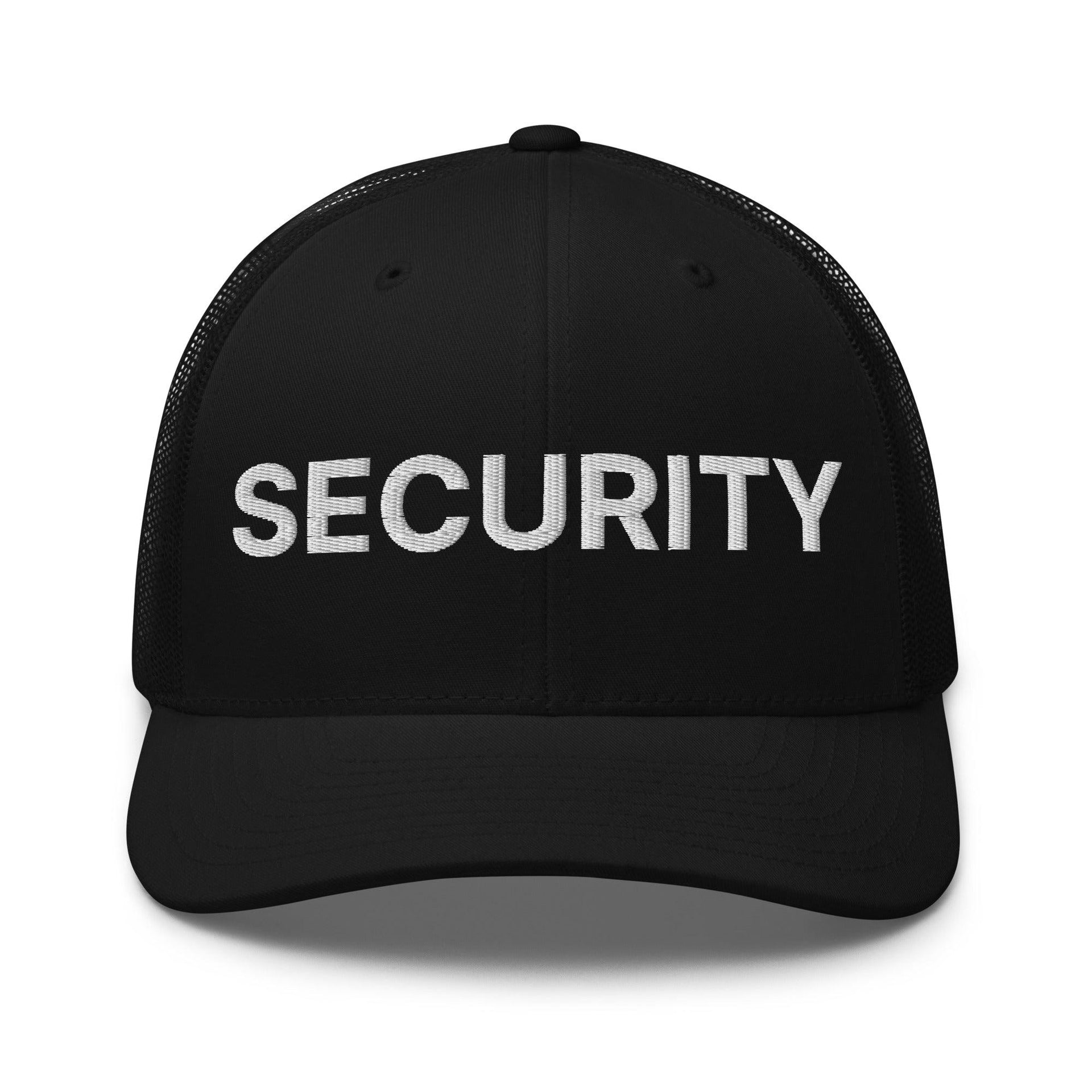 Security Uniform Work Embroidered Mesh Trucker Hat Black Capital Crowns Security Trucker Hats Work