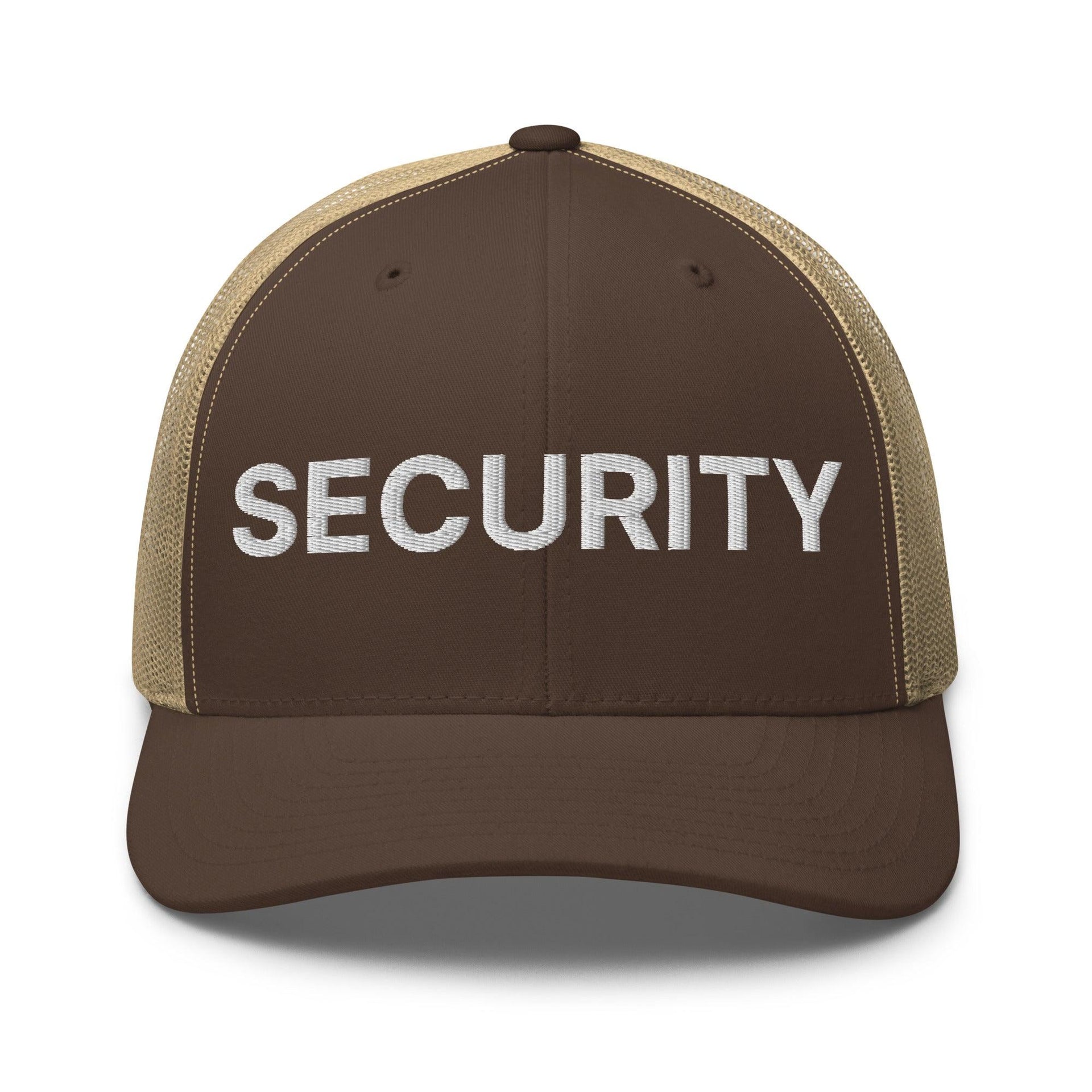 Security Uniform Work Embroidered Mesh Trucker Hat Brown Khaki Capital Crowns Security Trucker Hats Work