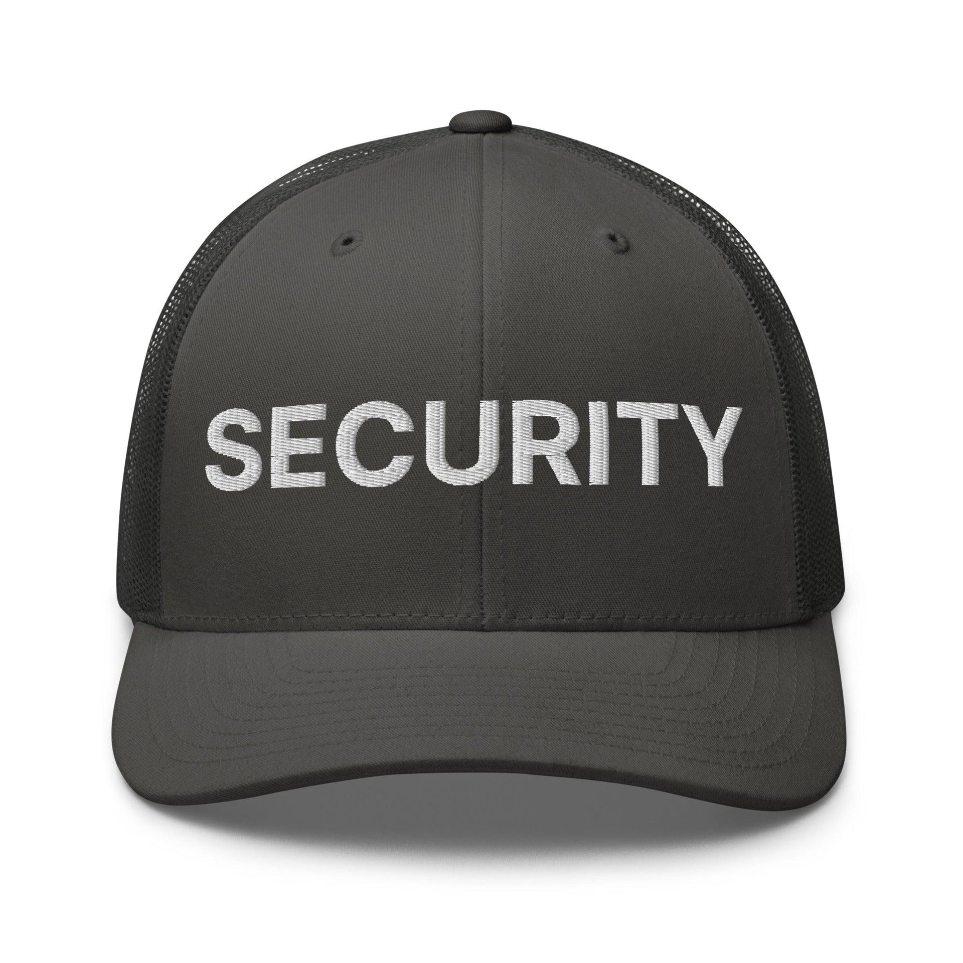 Security Uniform Work Embroidered Mesh Trucker Hat Charcoal Capital Crowns Security Trucker Hats Work