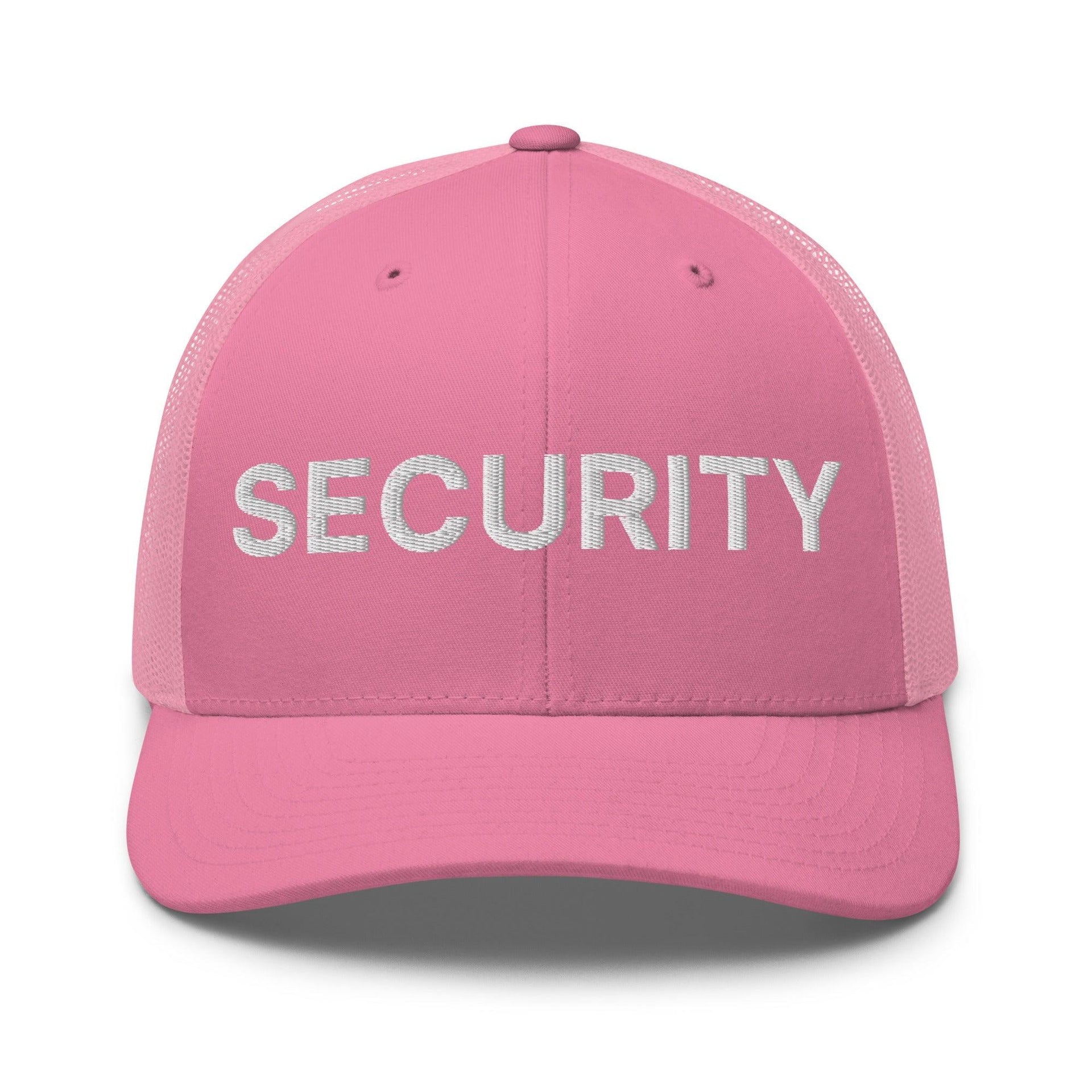 Security Uniform Work Embroidered Mesh Trucker Hat Pink Capital Crowns Security Trucker Hats Work