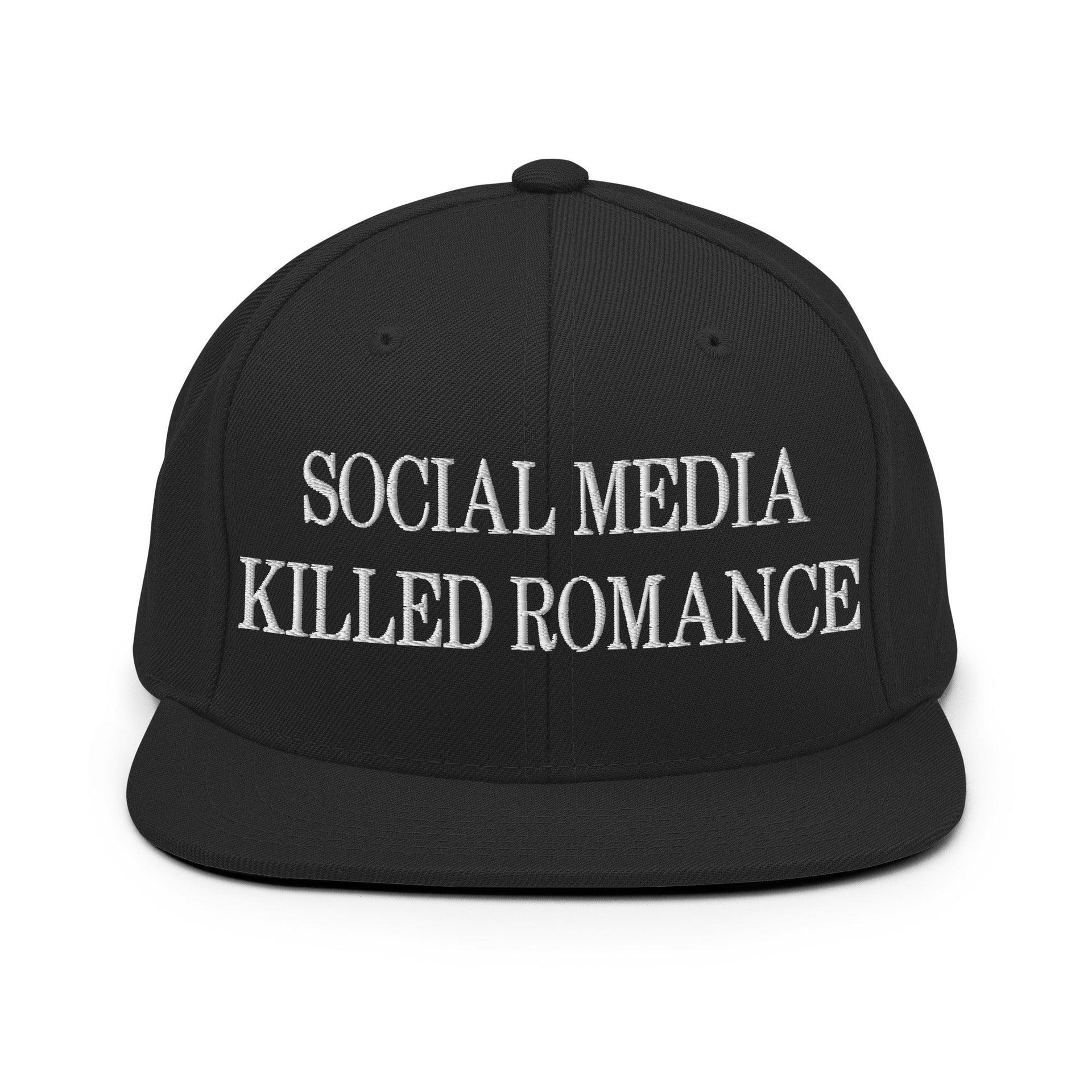 Social Media Killed Romance Flat Bill Brim Snapback Hat Black Capital Crowns Funny Snapback Hats