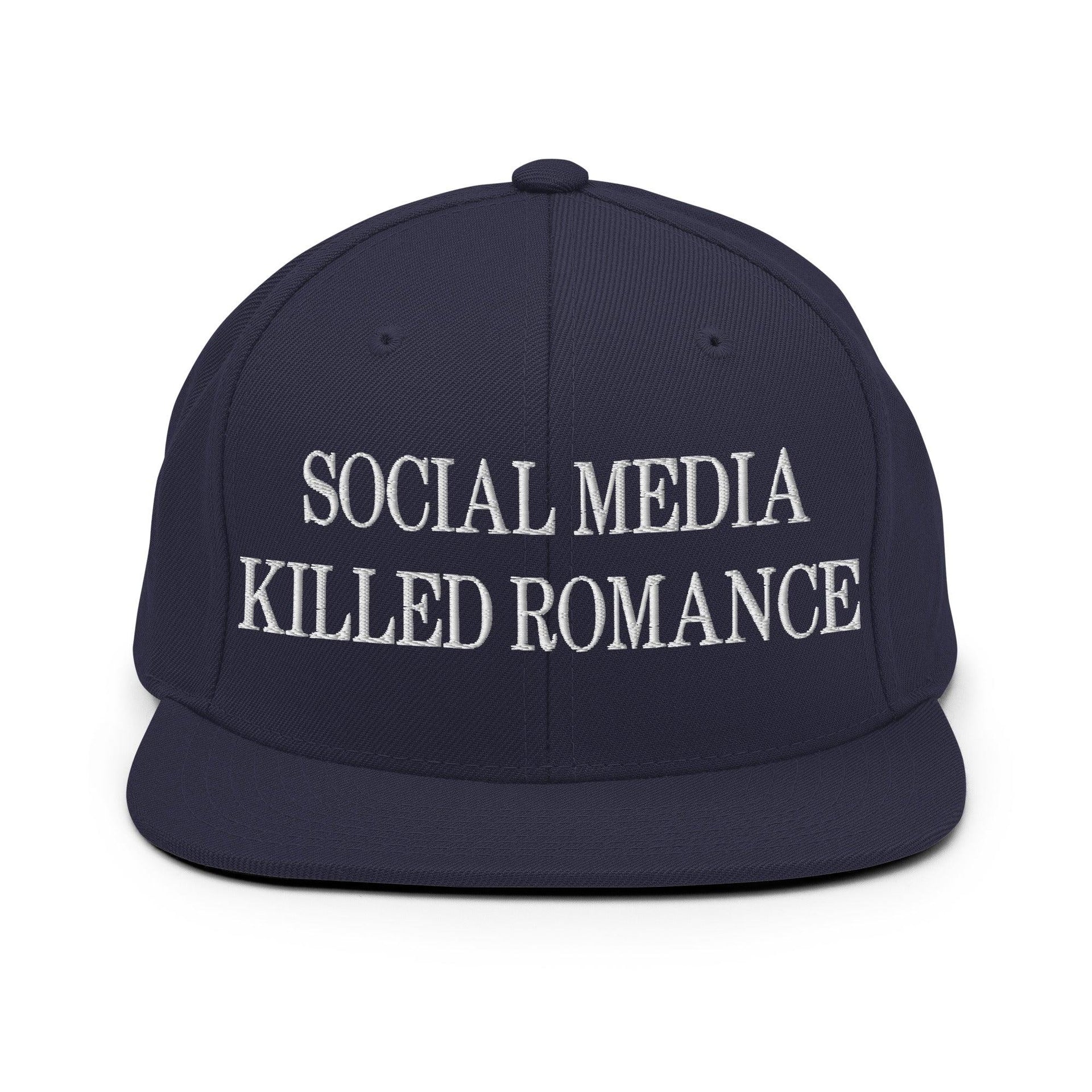 Social Media Killed Romance Flat Bill Brim Snapback Hat Navy Capital Crowns Funny Snapback Hats
