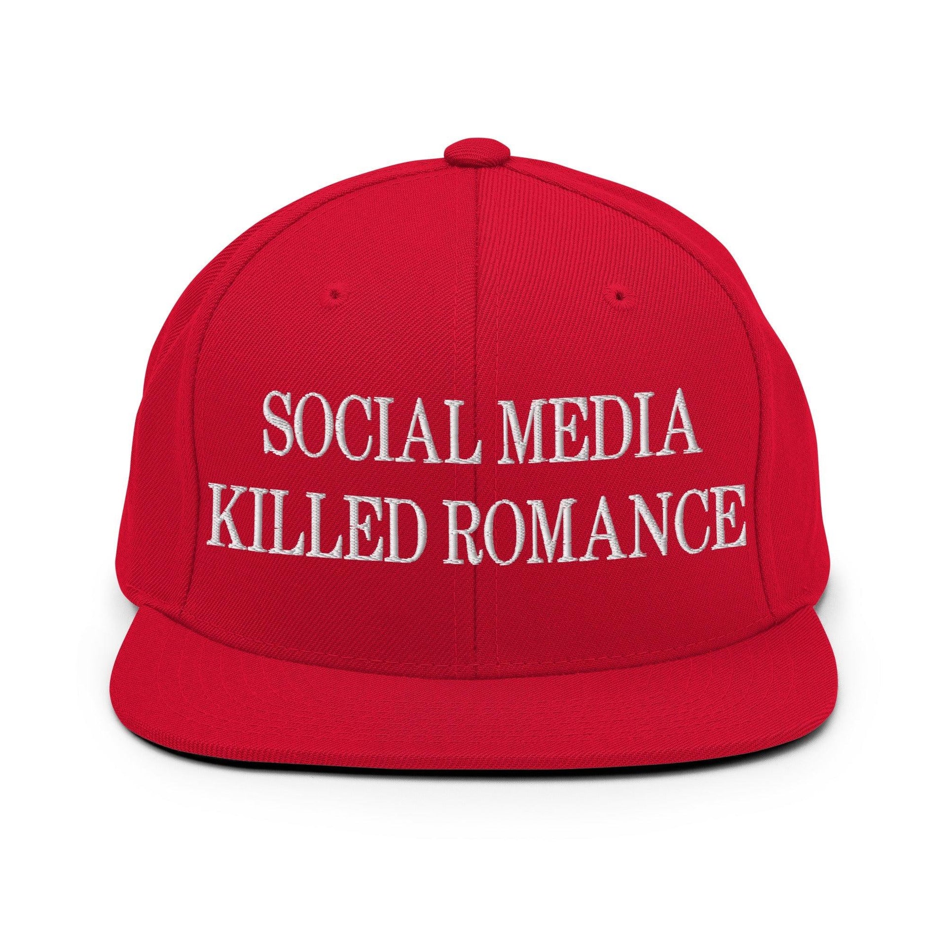 Social Media Killed Romance Flat Bill Brim Snapback Hat Red Capital Crowns Funny Snapback Hats