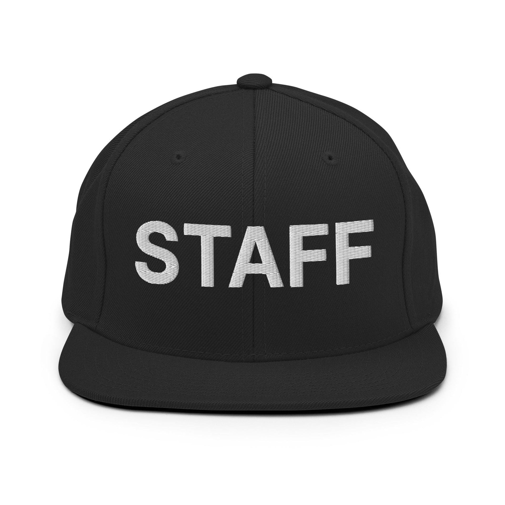 Staff Uniform Work Embroidered Flat Bill Brim Snapback Hat Black Capital Crowns Snapback Hats Work