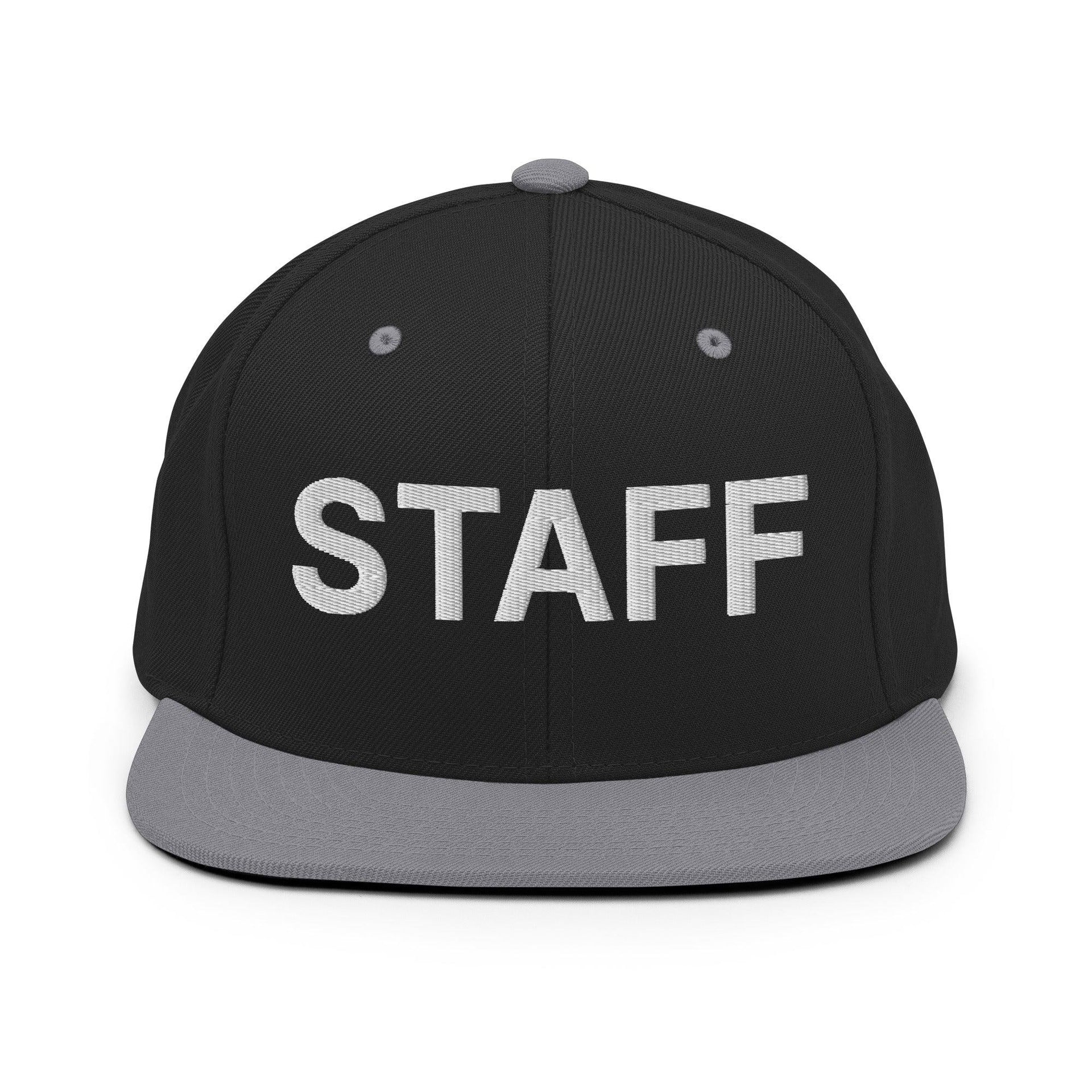 Staff Uniform Work Embroidered Flat Bill Brim Snapback Hat Black Silver Capital Crowns Snapback Hats Work