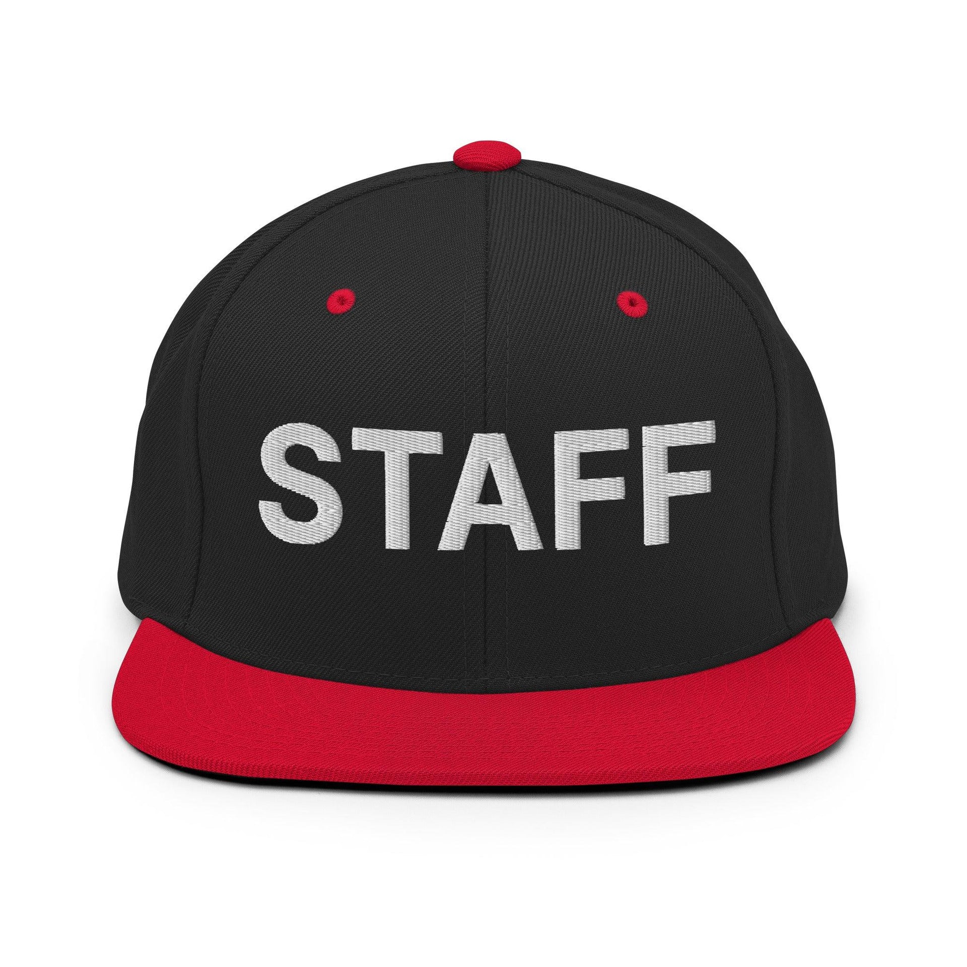 Staff Uniform Work Embroidered Flat Bill Brim Snapback Hat Black Red Capital Crowns Snapback Hats Work