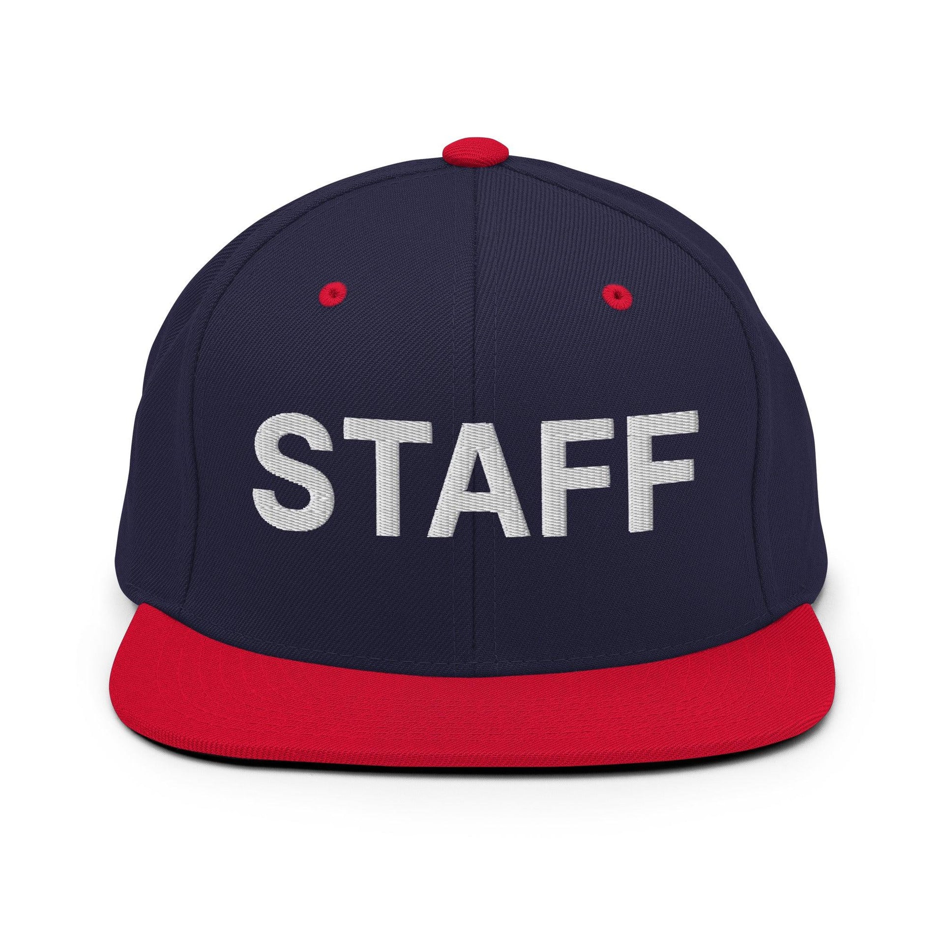 Staff Uniform Work Embroidered Flat Bill Brim Snapback Hat Navy Red Capital Crowns Snapback Hats Work