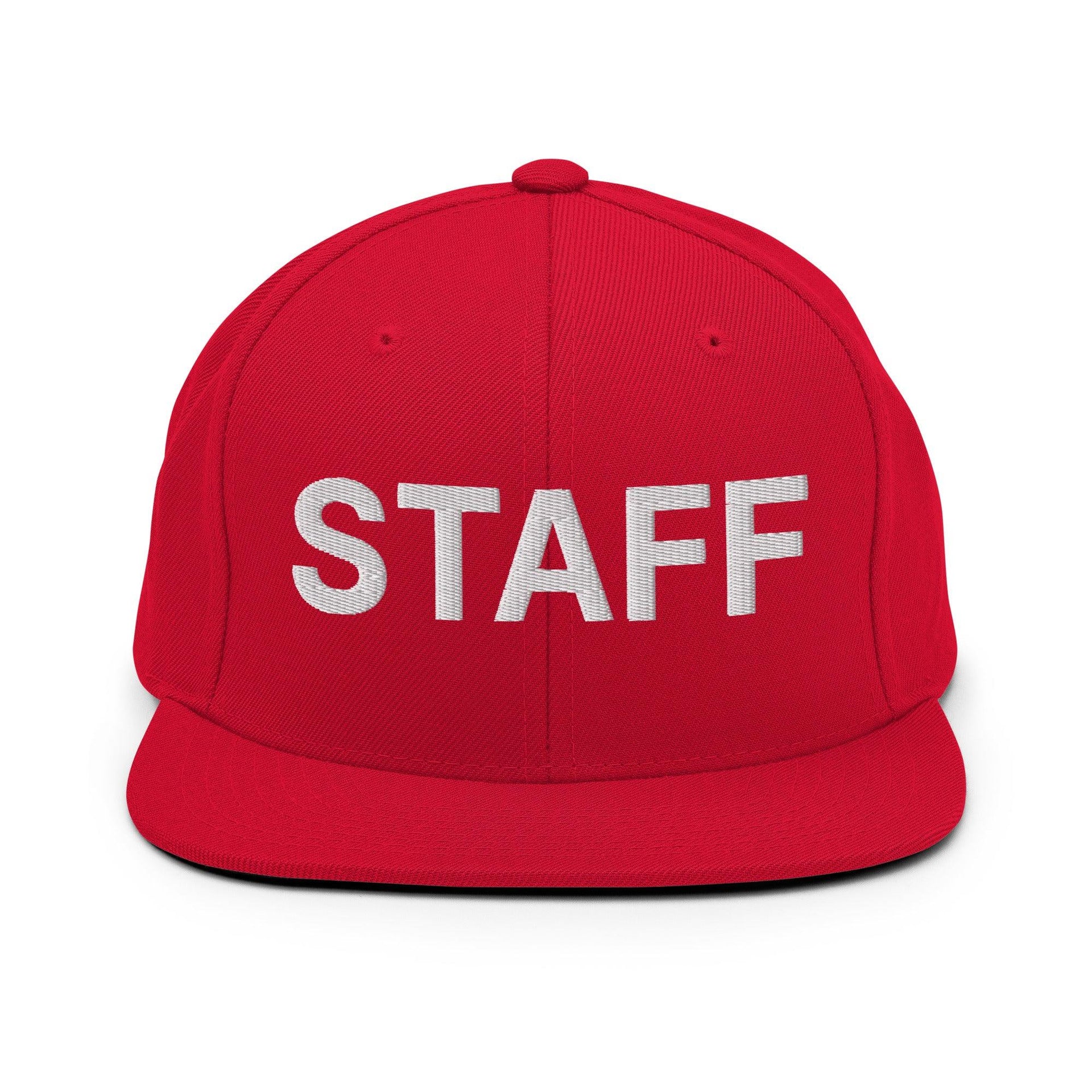 Staff Uniform Work Embroidered Flat Bill Brim Snapback Hat Red Capital Crowns Snapback Hats Work