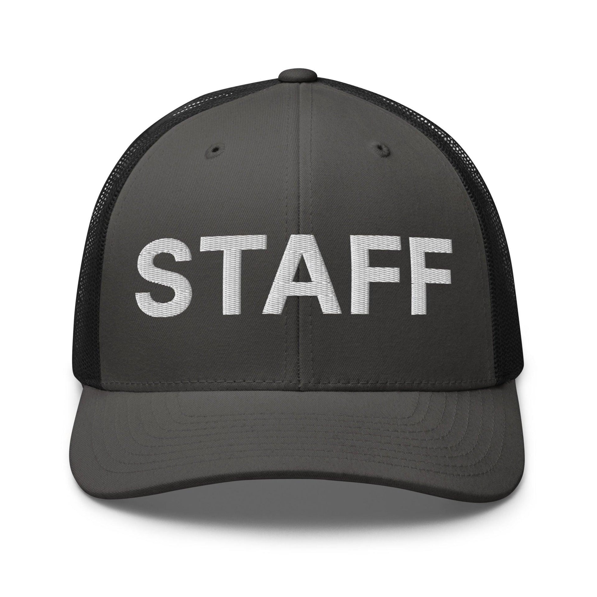 Staff Uniform Work Embroidered Mesh Trucker Hat Charcoal Black Capital Crowns Trucker Hats Work