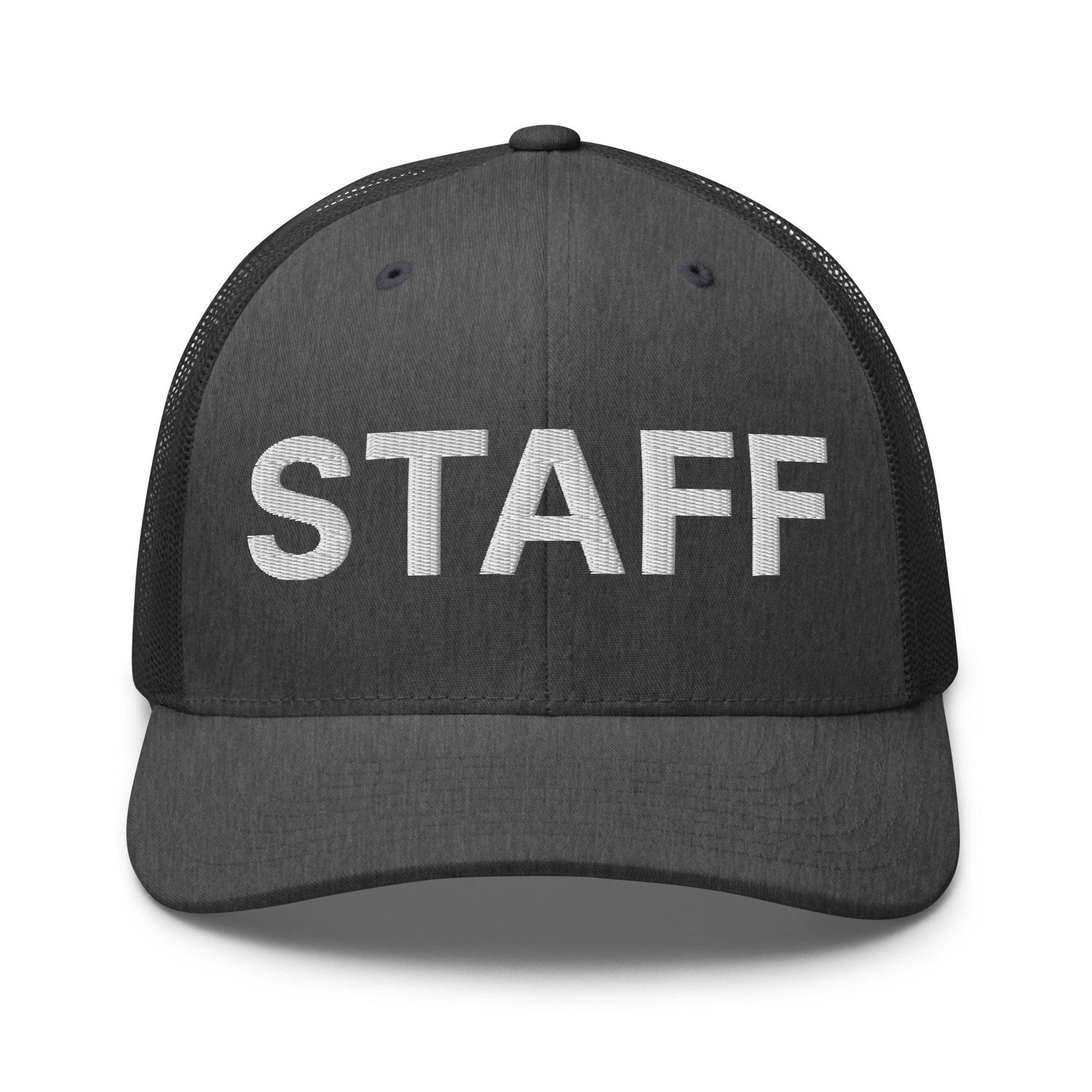 Staff Uniform Work Embroidered Mesh Trucker Hat Dark Heather Gray Capital Crowns Trucker Hats Work