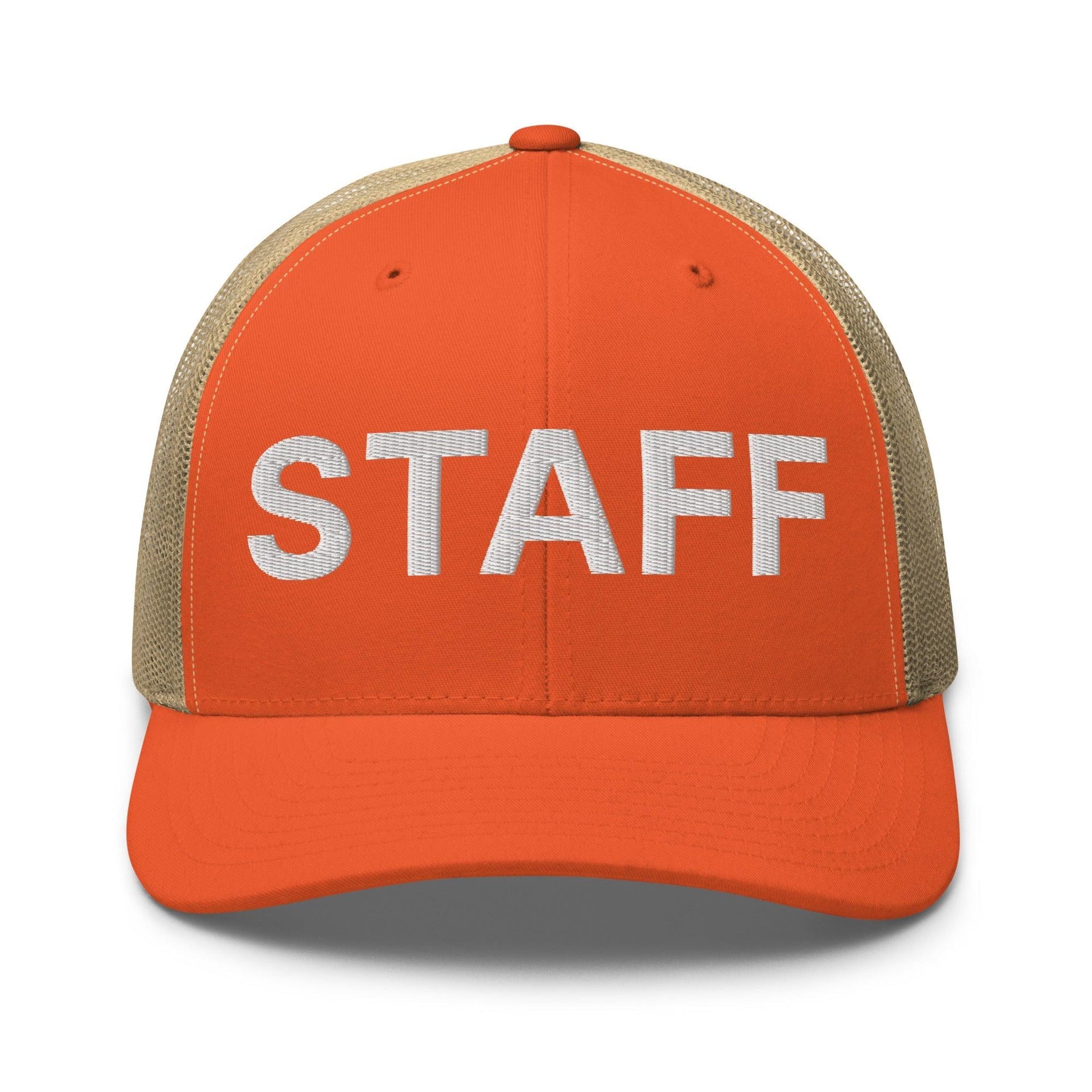 Staff Uniform Work Embroidered Mesh Trucker Hat Rustic Orange Khaki Capital Crowns Trucker Hats Work