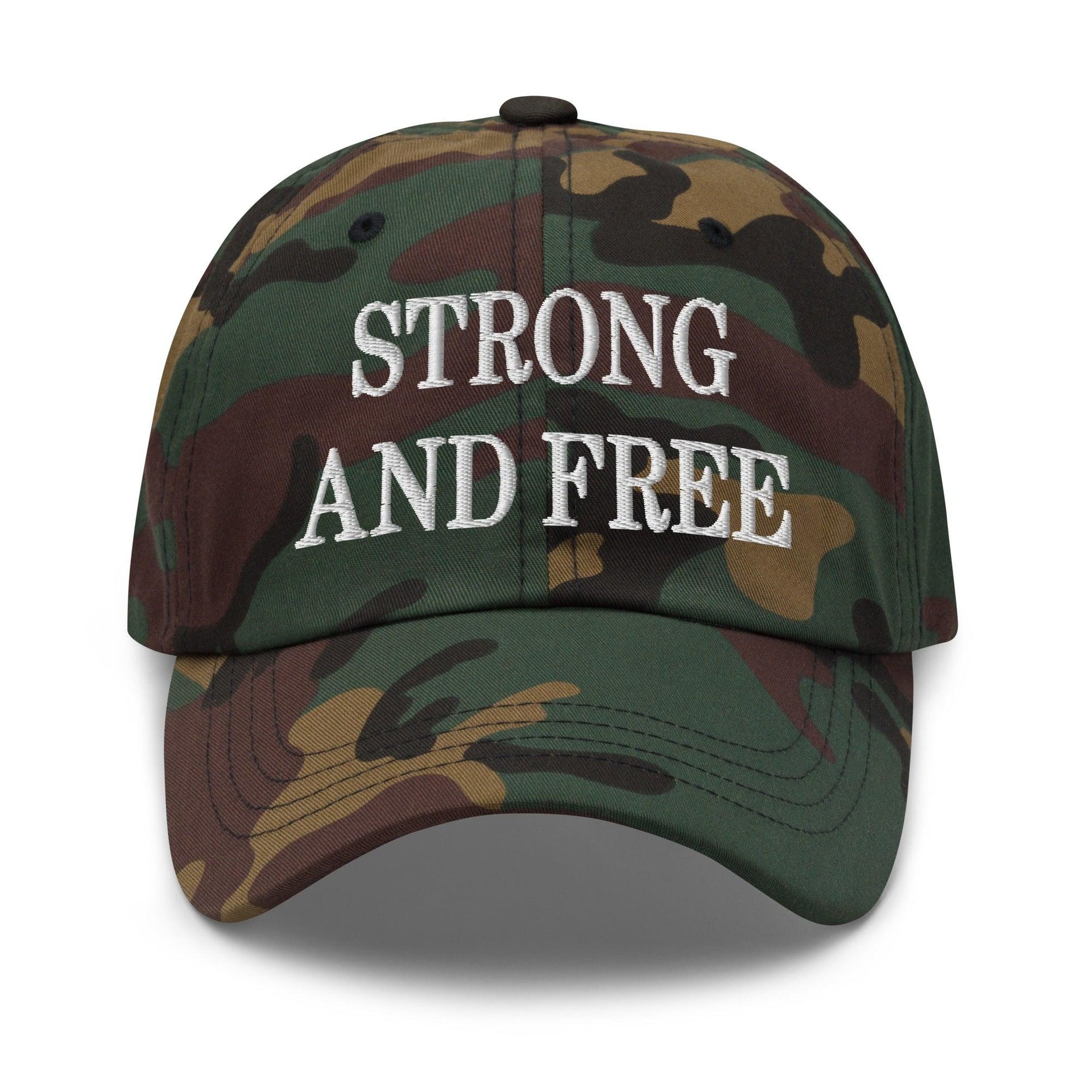 Strong and Free Embroidered Dad Hat Green Camo Canada Capital Crowns Dad Hats