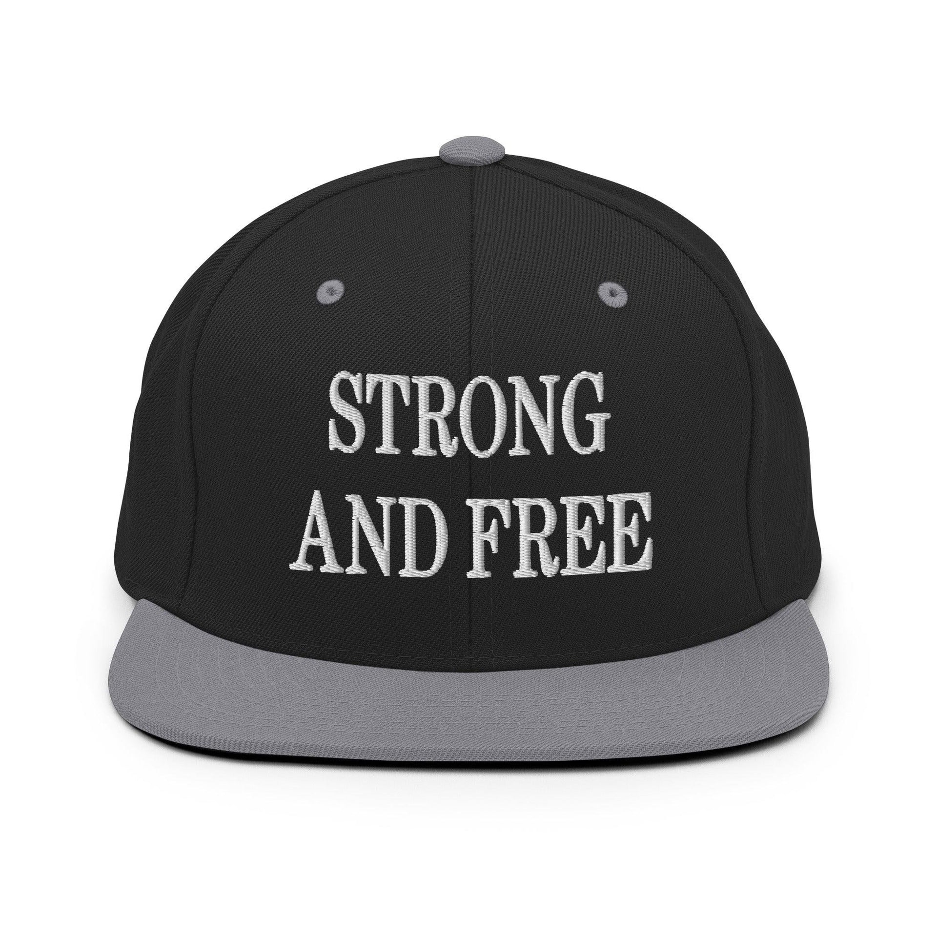 Strong and Free Embroidered Flat Bill Brim Snapback Hat Black Silver Canada Capital Crowns Snapback Hats