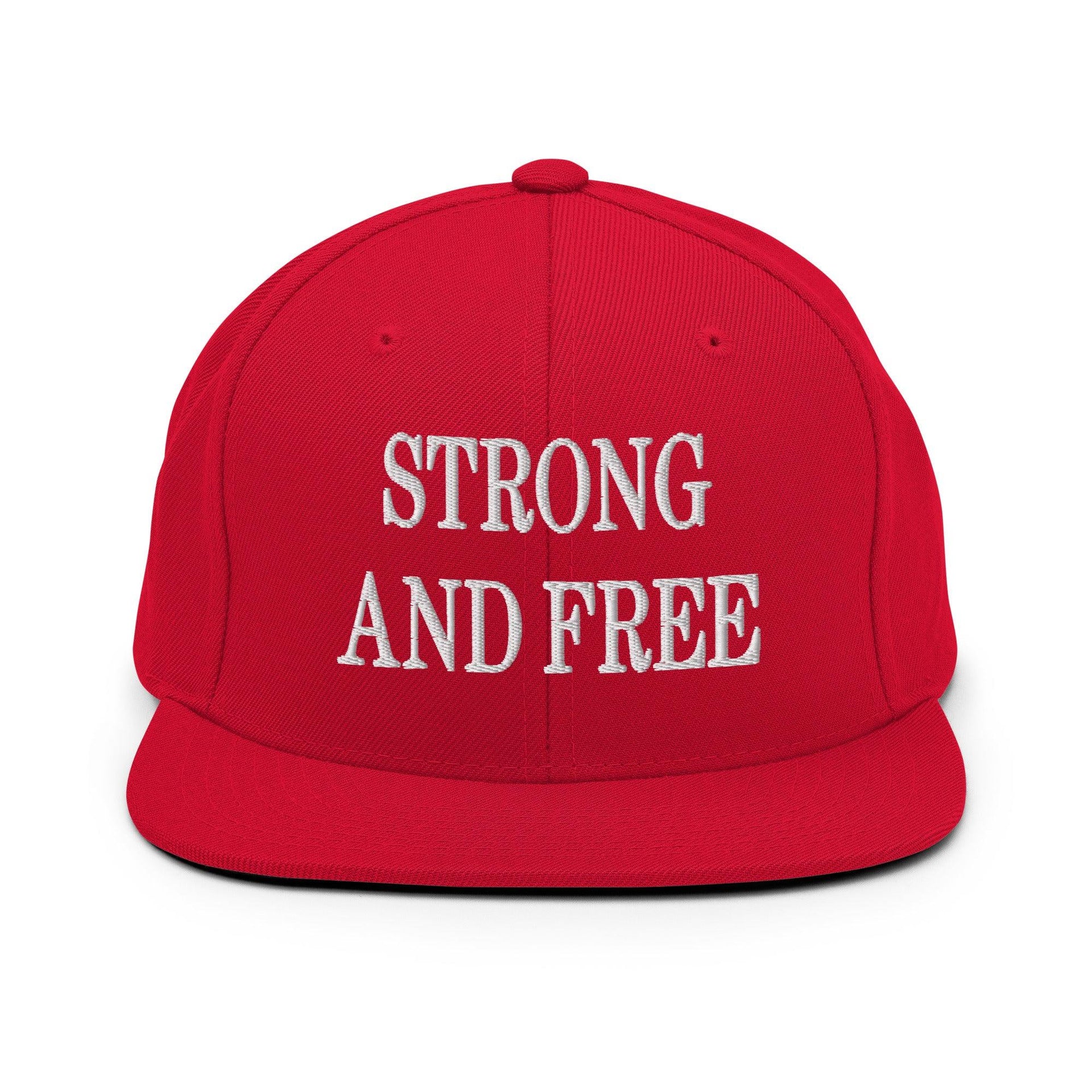 Strong and Free Embroidered Flat Bill Brim Snapback Hat Red Canada Capital Crowns Snapback Hats