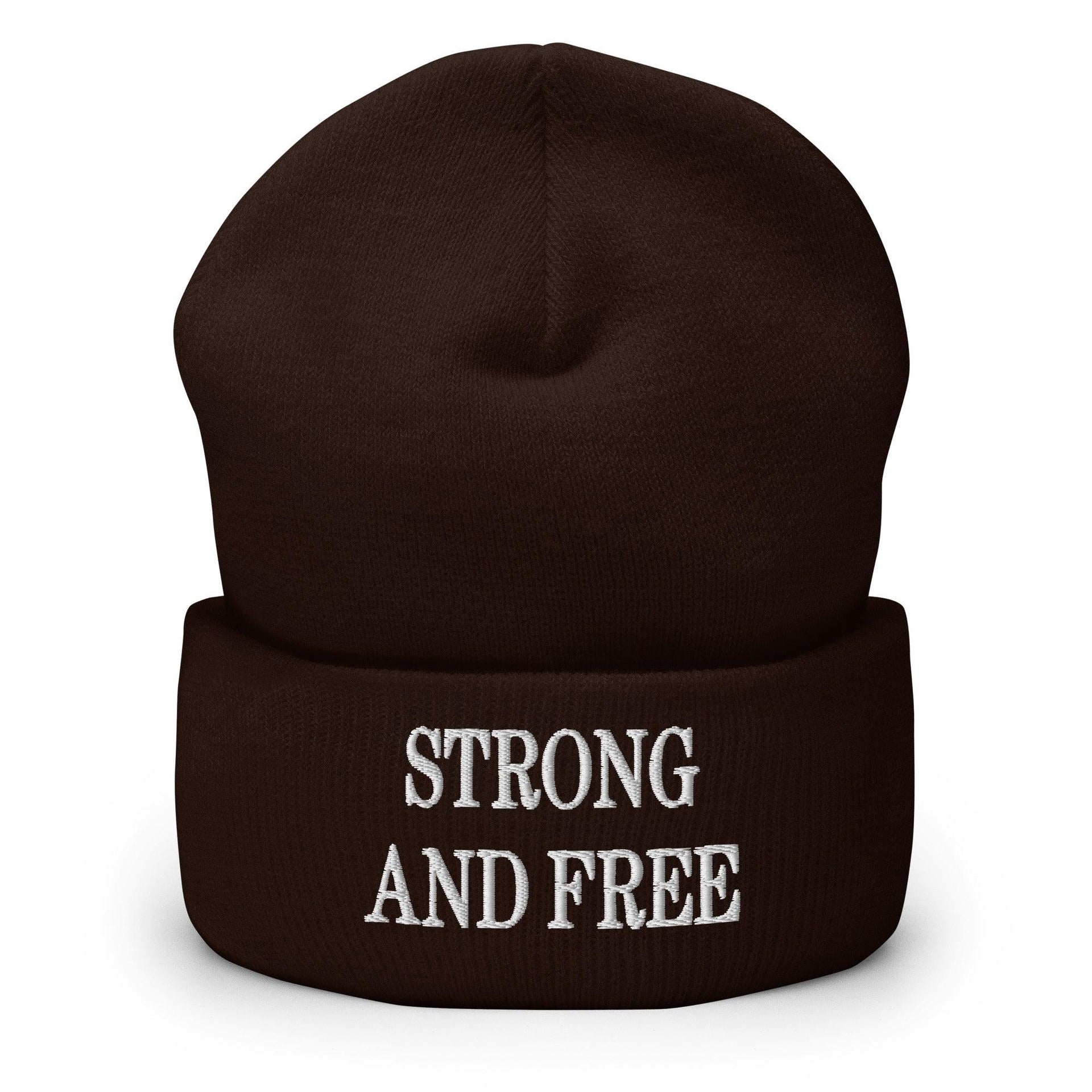 Strong and Free Embroidered Knit Cuffed Beanie Brown Beanies Canada Canada Is Not For Sale Capital Crowns