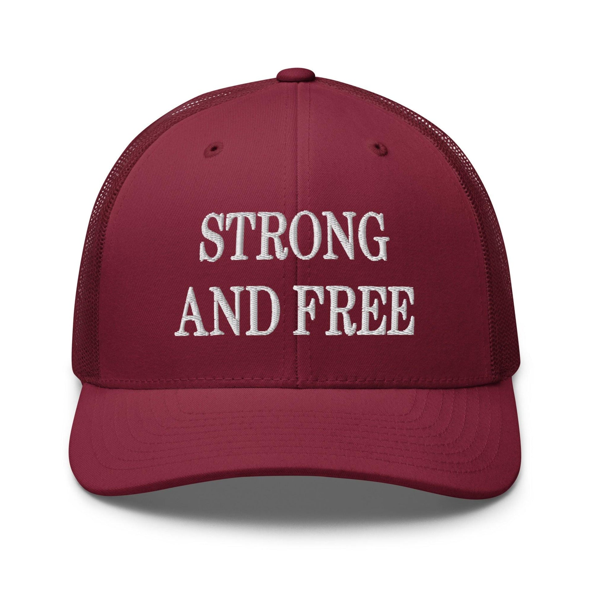 Strong and Free Embroidered Mesh Trucker Hat Cranberry Canada Capital Crowns Trucker Hats