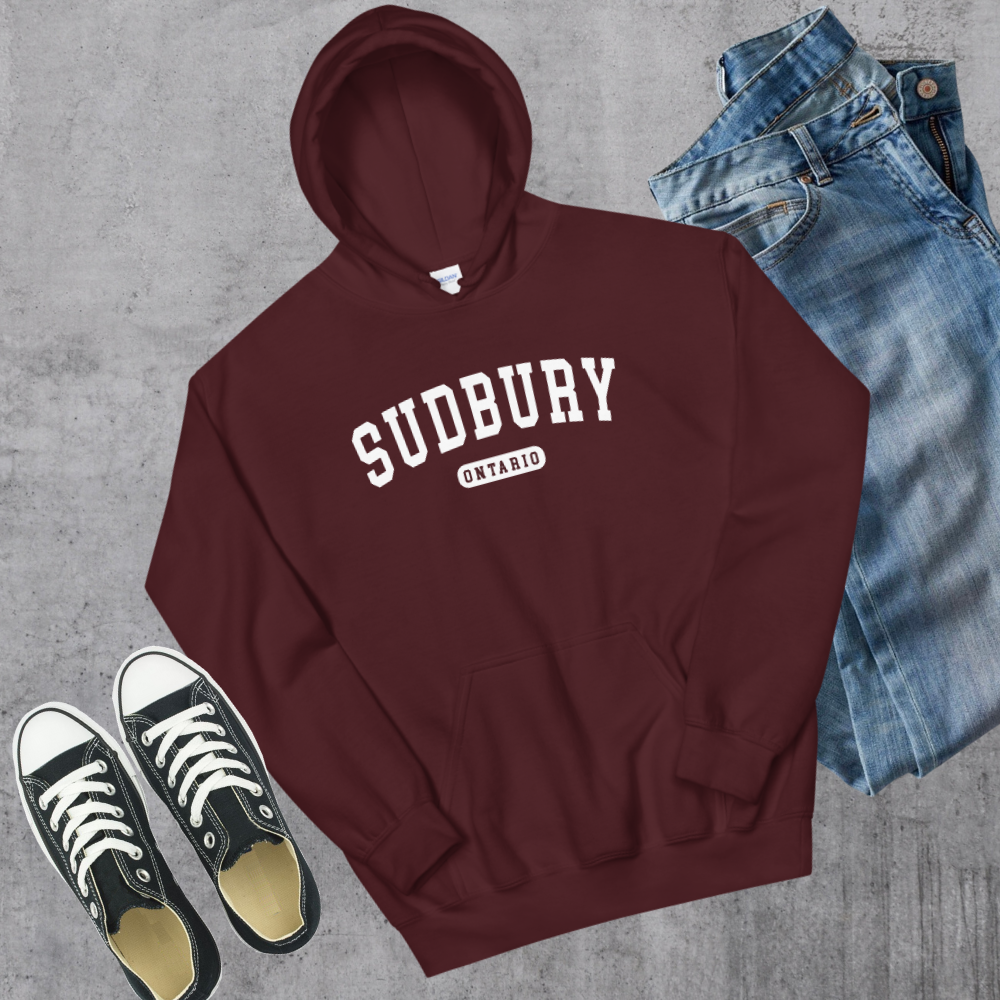 Sudbury Ontario College Hoodie Maroon Canadian City Apparel