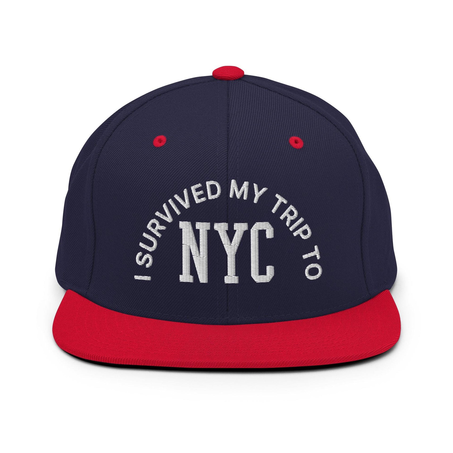 I Survived My Trip to NYC Embroidered Flat Bill Brim Snapback Hat Navy Red Capital Crowns New York City NY NYC Snapback Hats
