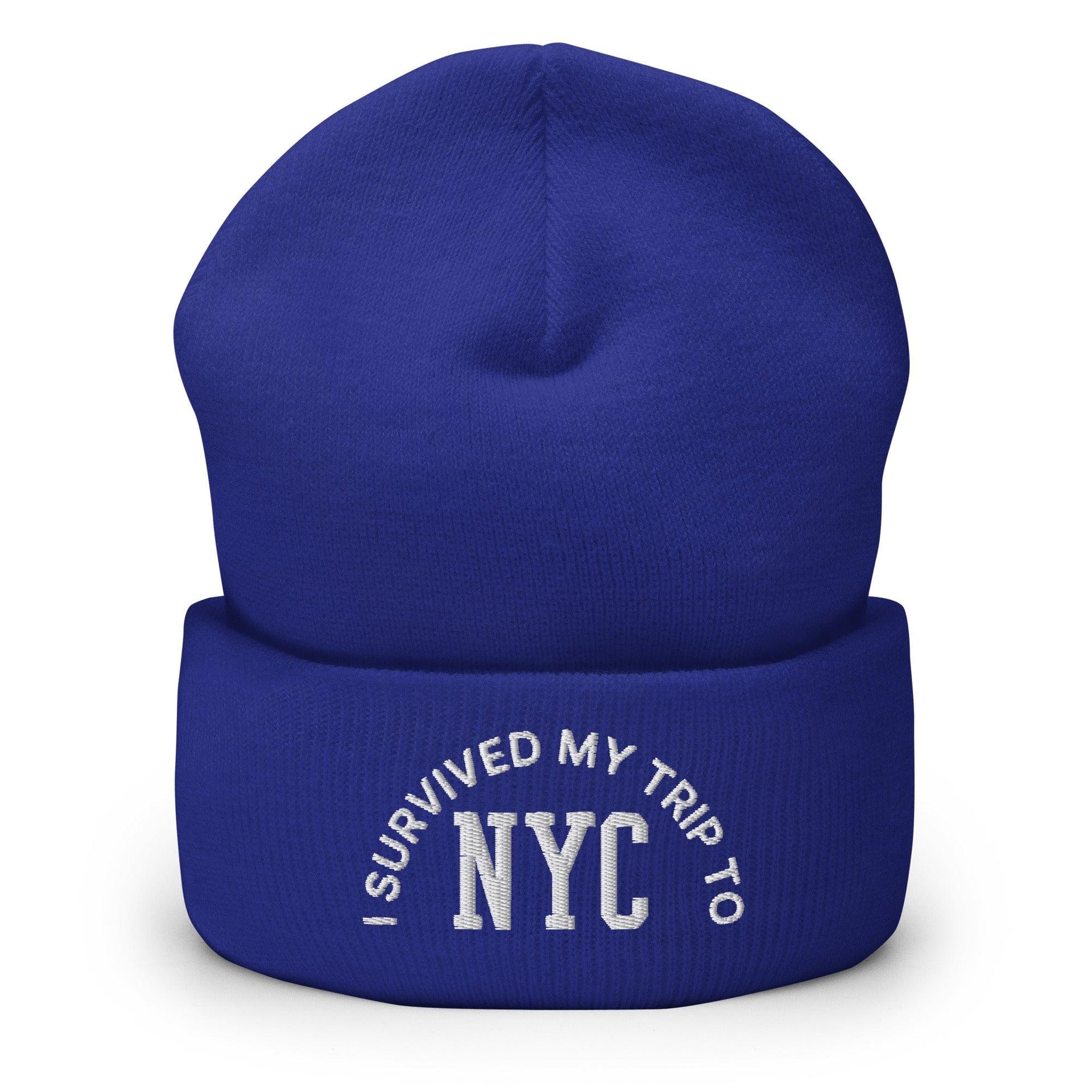 I Survived My Trip to NYC Embroidered Knit Cuffed Beanie Royal Beanies Capital Crowns New York City NY NYC