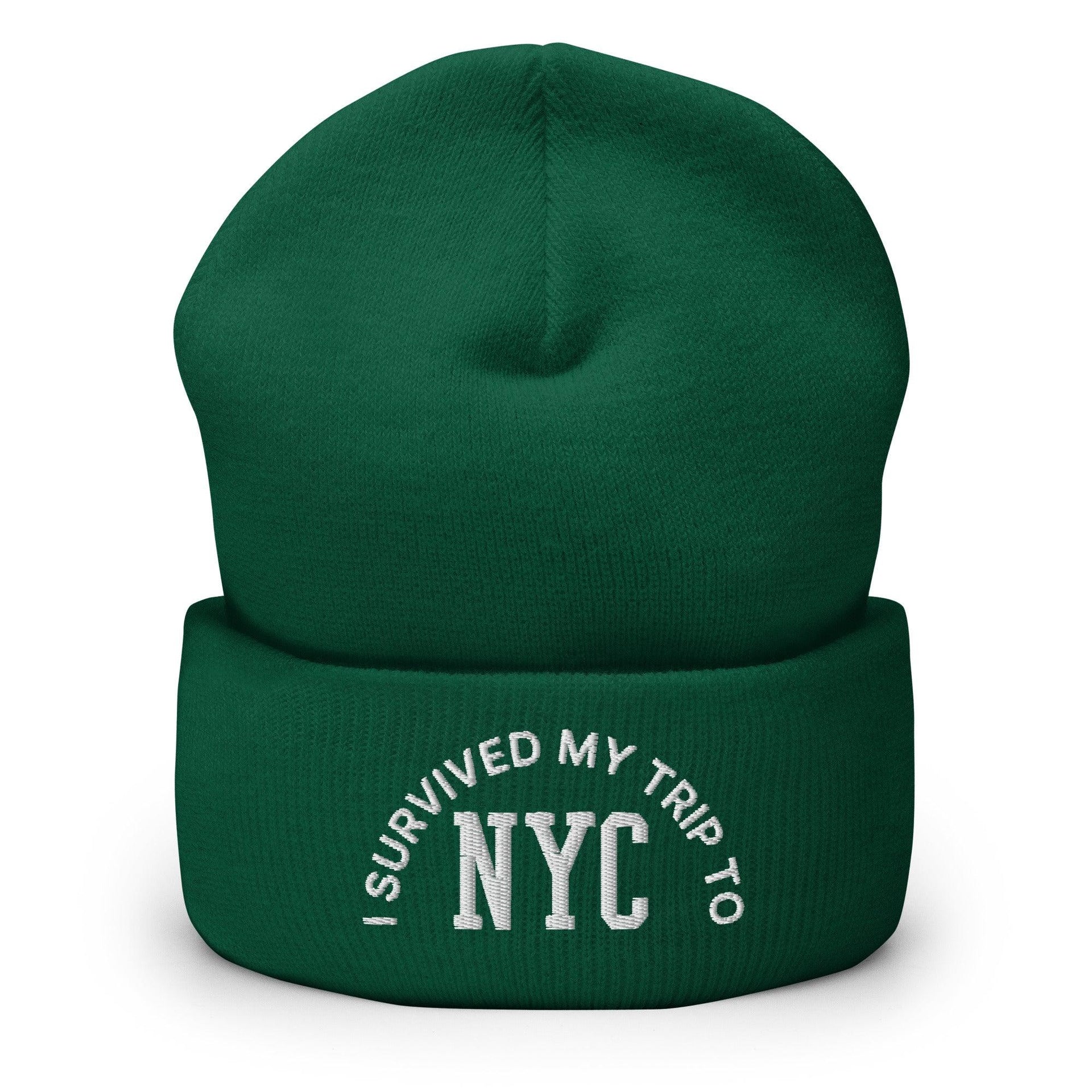 I Survived My Trip to NYC Embroidered Knit Cuffed Beanie Spruce Beanies Capital Crowns New York City NY NYC