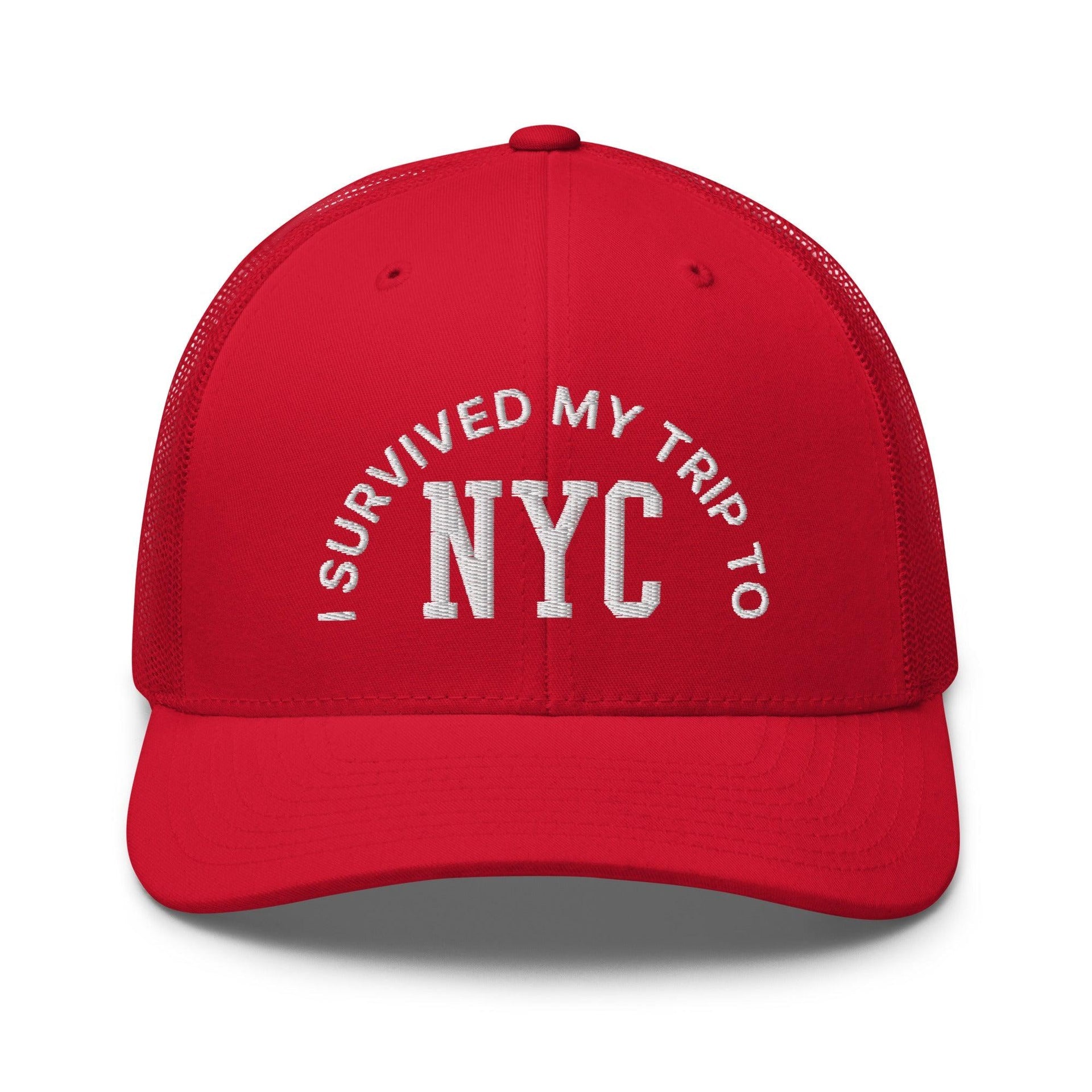 I Survived My Trip to NYC Embroidered Mesh Trucker Hat Red Capital Crowns New York City NY NYC Trucker Hats