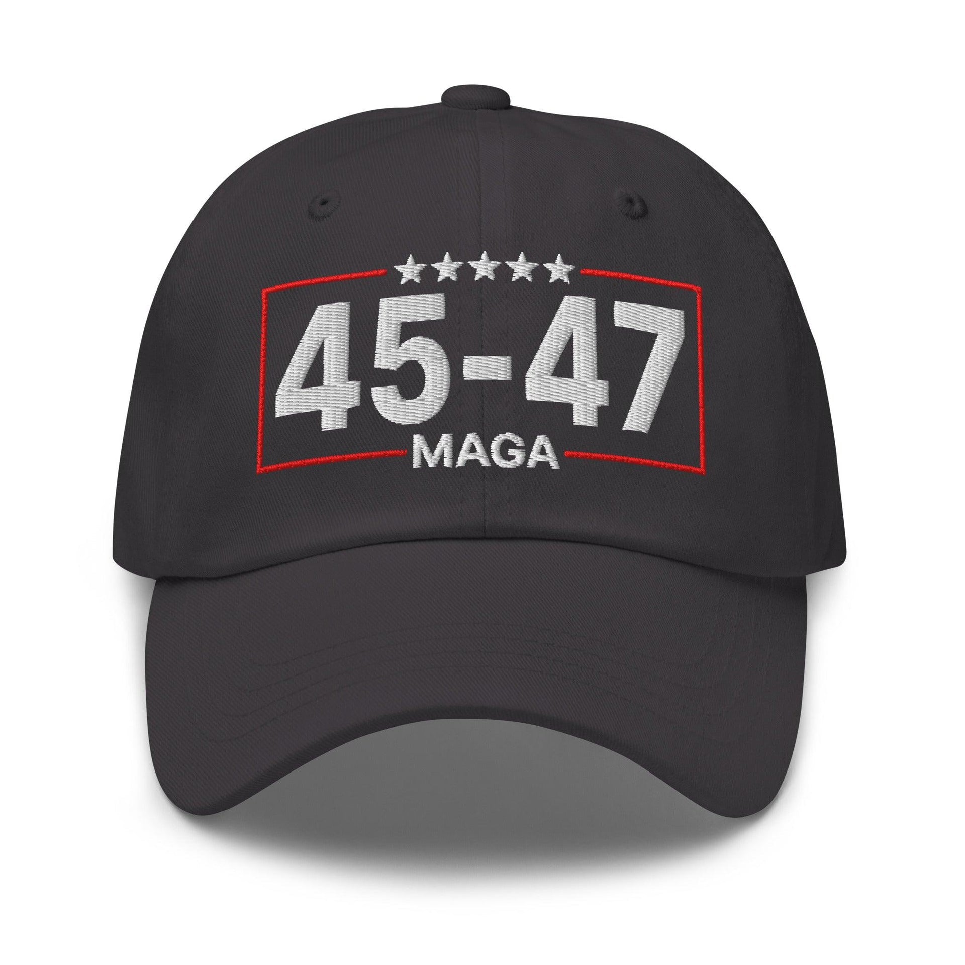 Trump 45-47 MAGA Embroidered Dad Hat Dark Grey Capital Crowns Conservative Dad Hats LADs