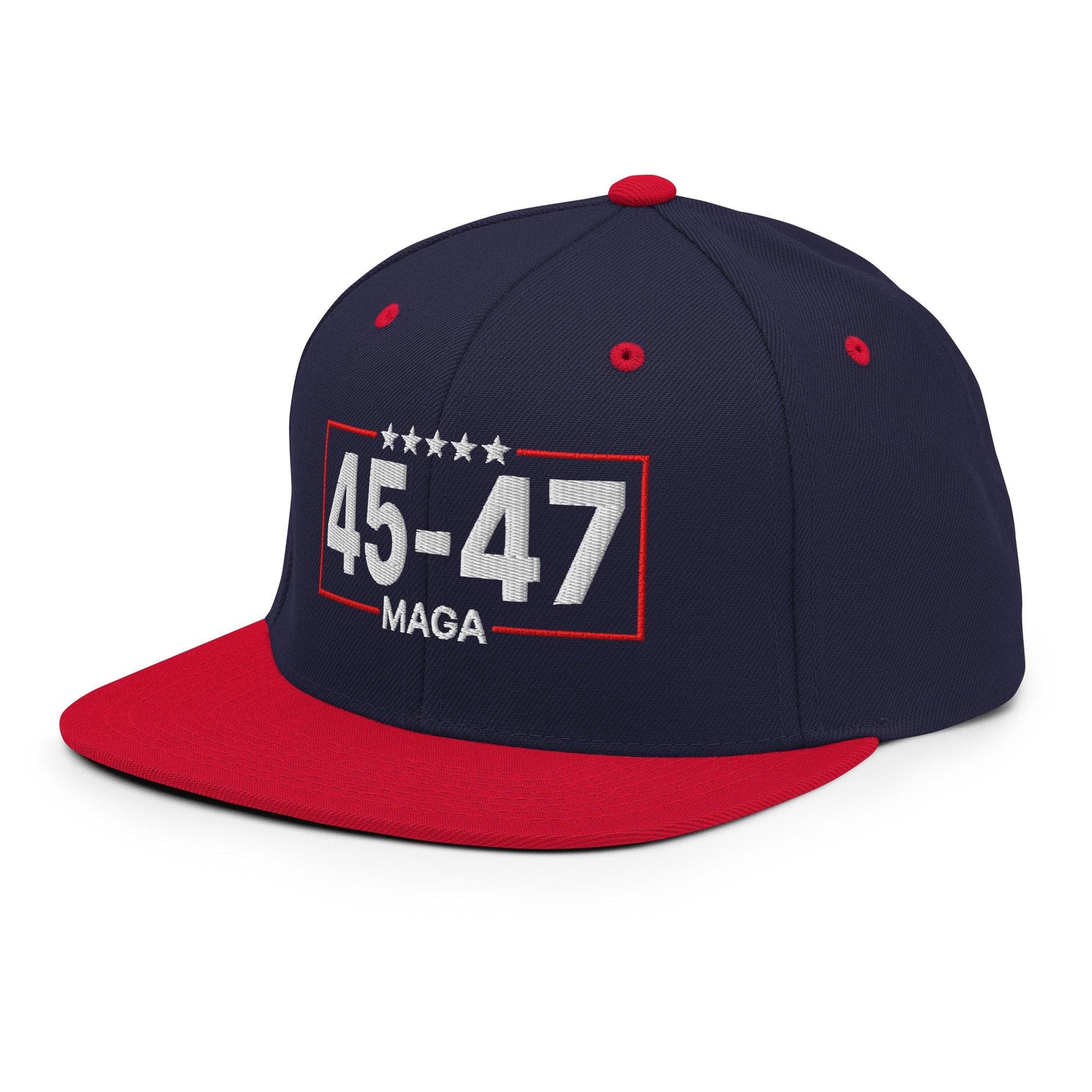 Trump 45-47 MAGA Embroidered Flat Bill Brim Snapback Hat Capital Crowns Conservative LADs Snapback Hats