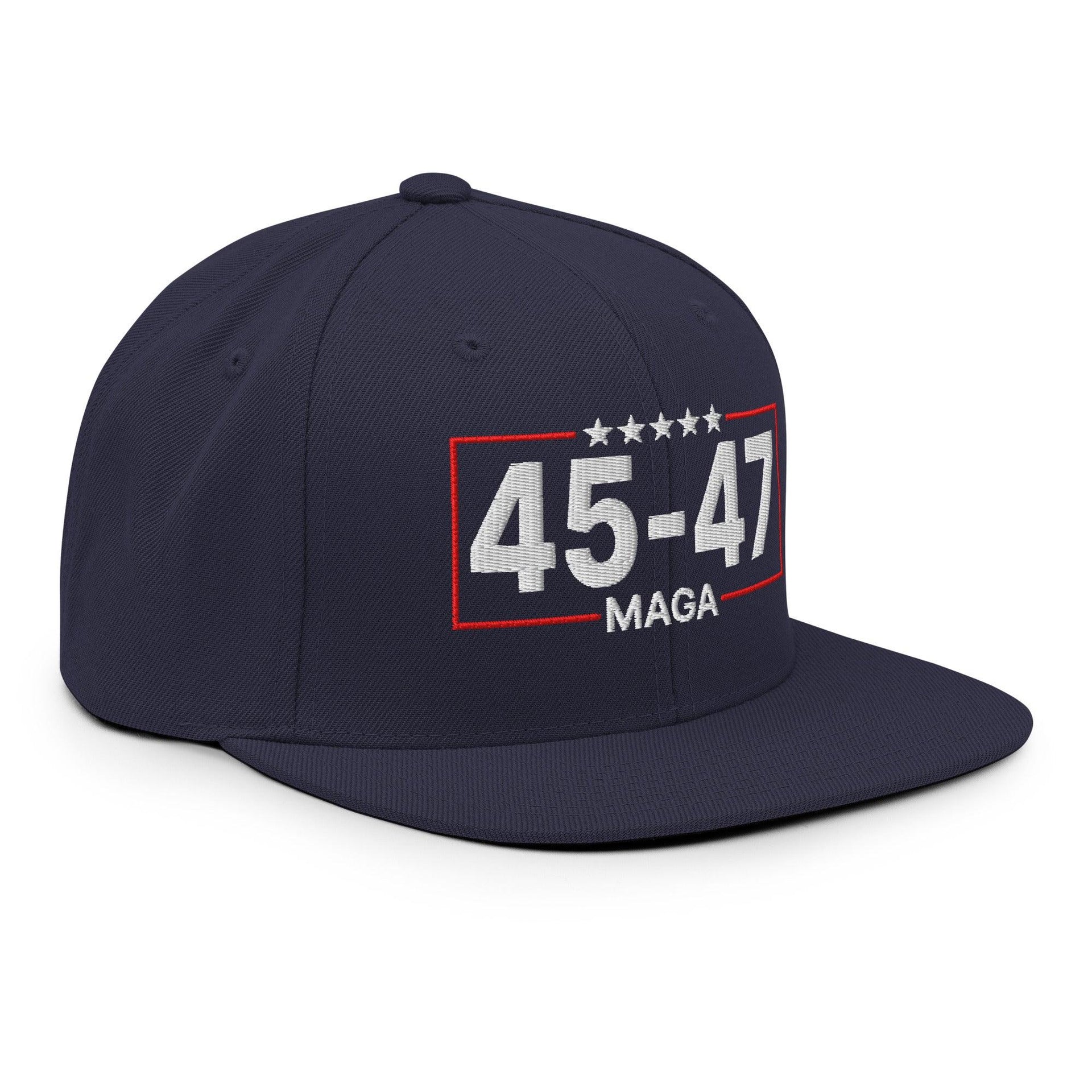 Trump 45-47 MAGA Embroidered Flat Bill Brim Snapback Hat Capital Crowns Conservative LADs Snapback Hats