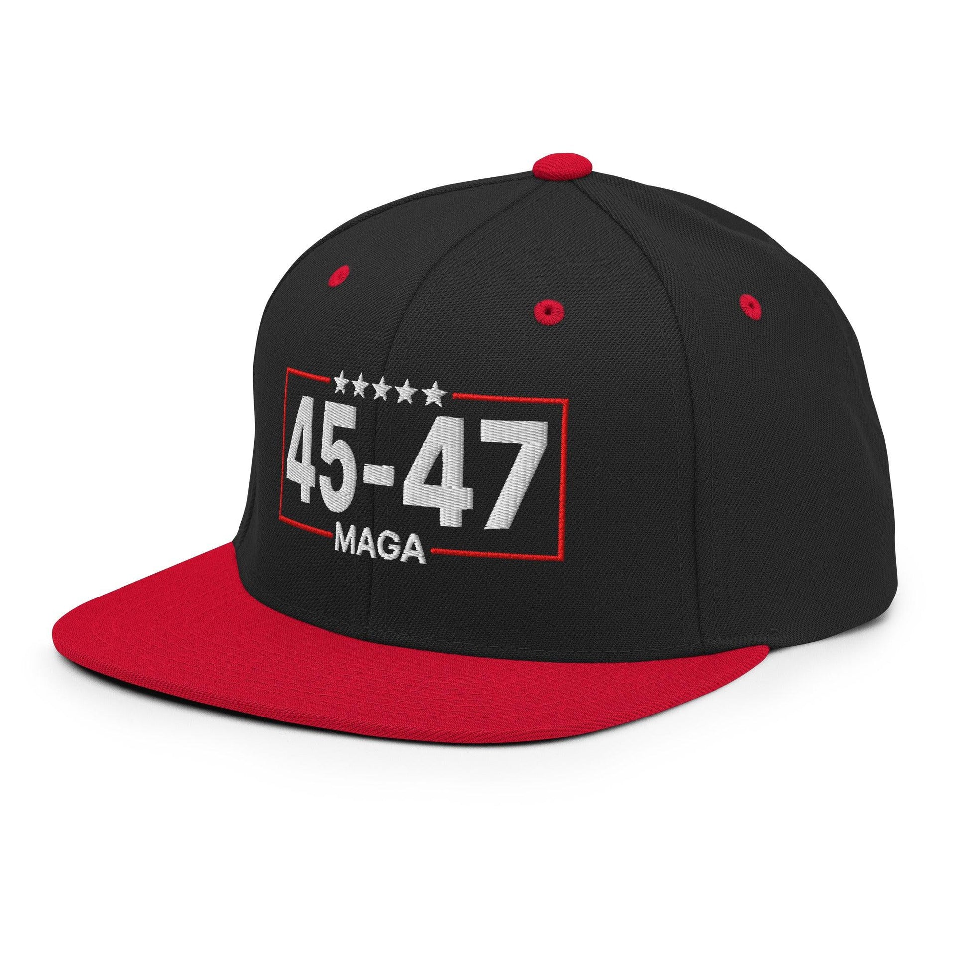 Trump 45-47 MAGA Embroidered Flat Bill Brim Snapback Hat Capital Crowns Conservative LADs Snapback Hats