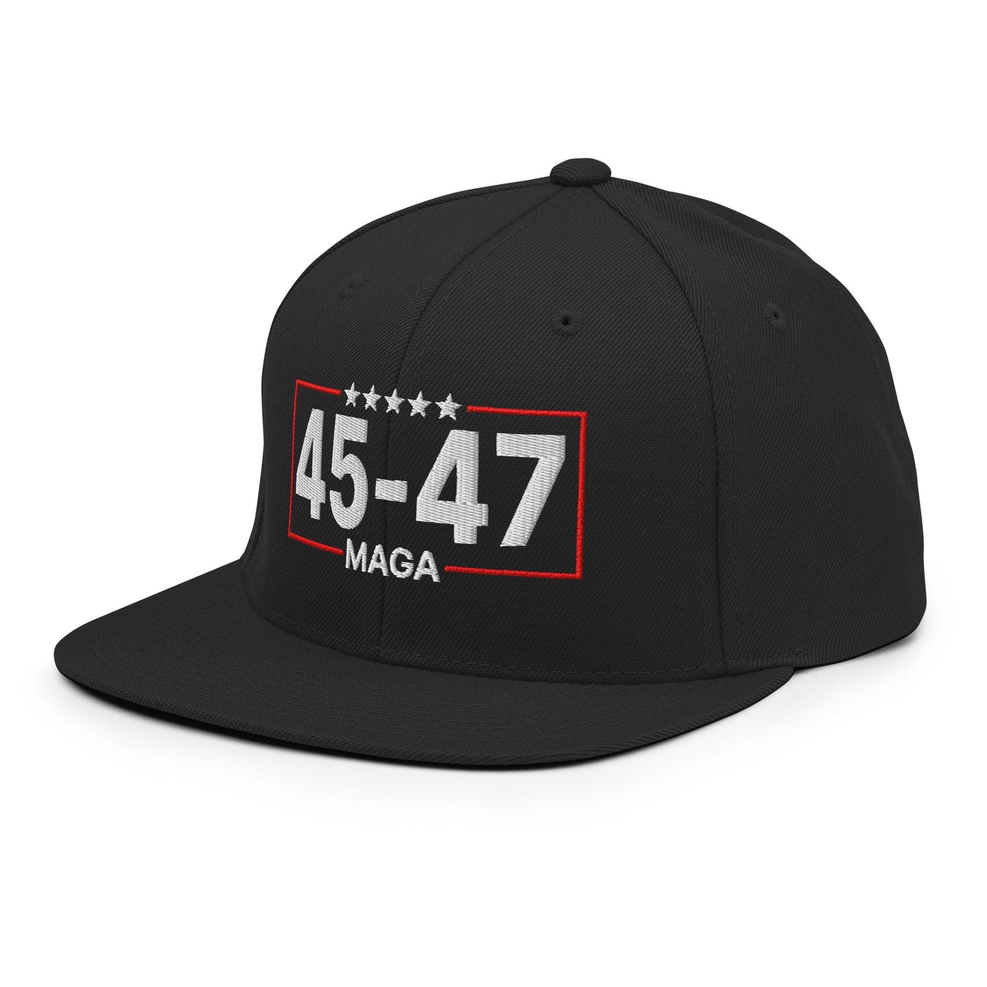 Trump 45-47 MAGA Embroidered Flat Bill Brim Snapback Hat Capital Crowns Conservative LADs Snapback Hats