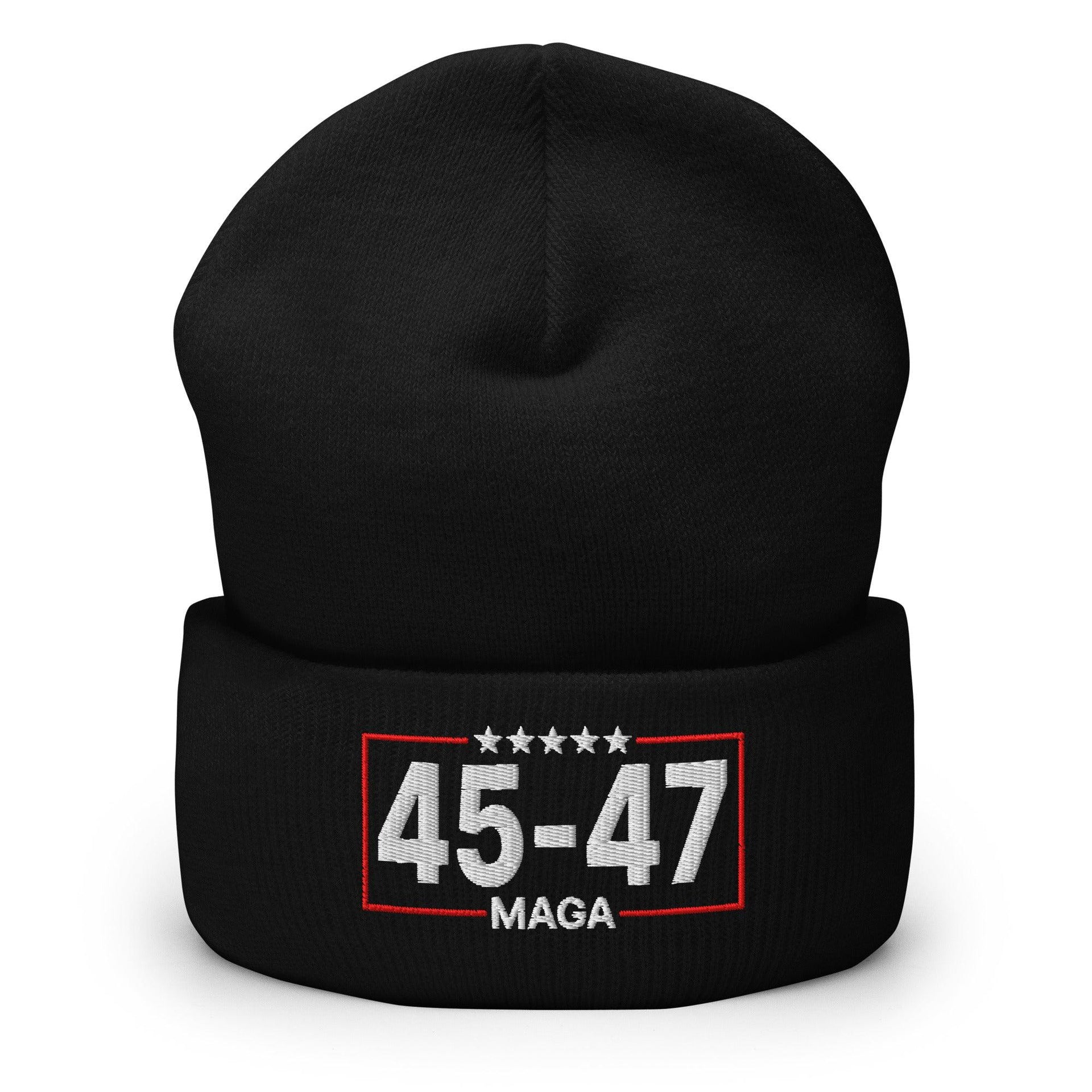 Trump 45-47 MAGA Embroidered Knit Cuffed Beanie Black Beanies Capital Crowns Conservative LADs