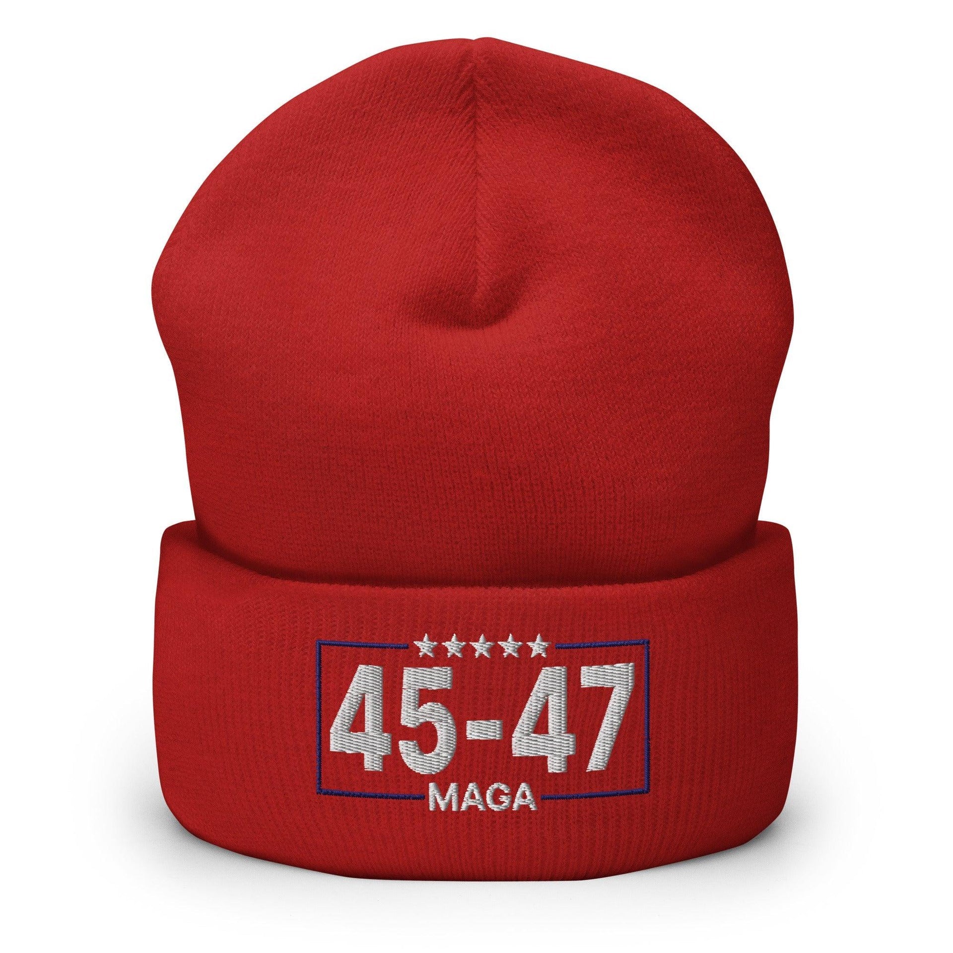 Trump 45-47 MAGA Embroidered Knit Cuffed Beanie Red Beanies Capital Crowns Conservative LADs
