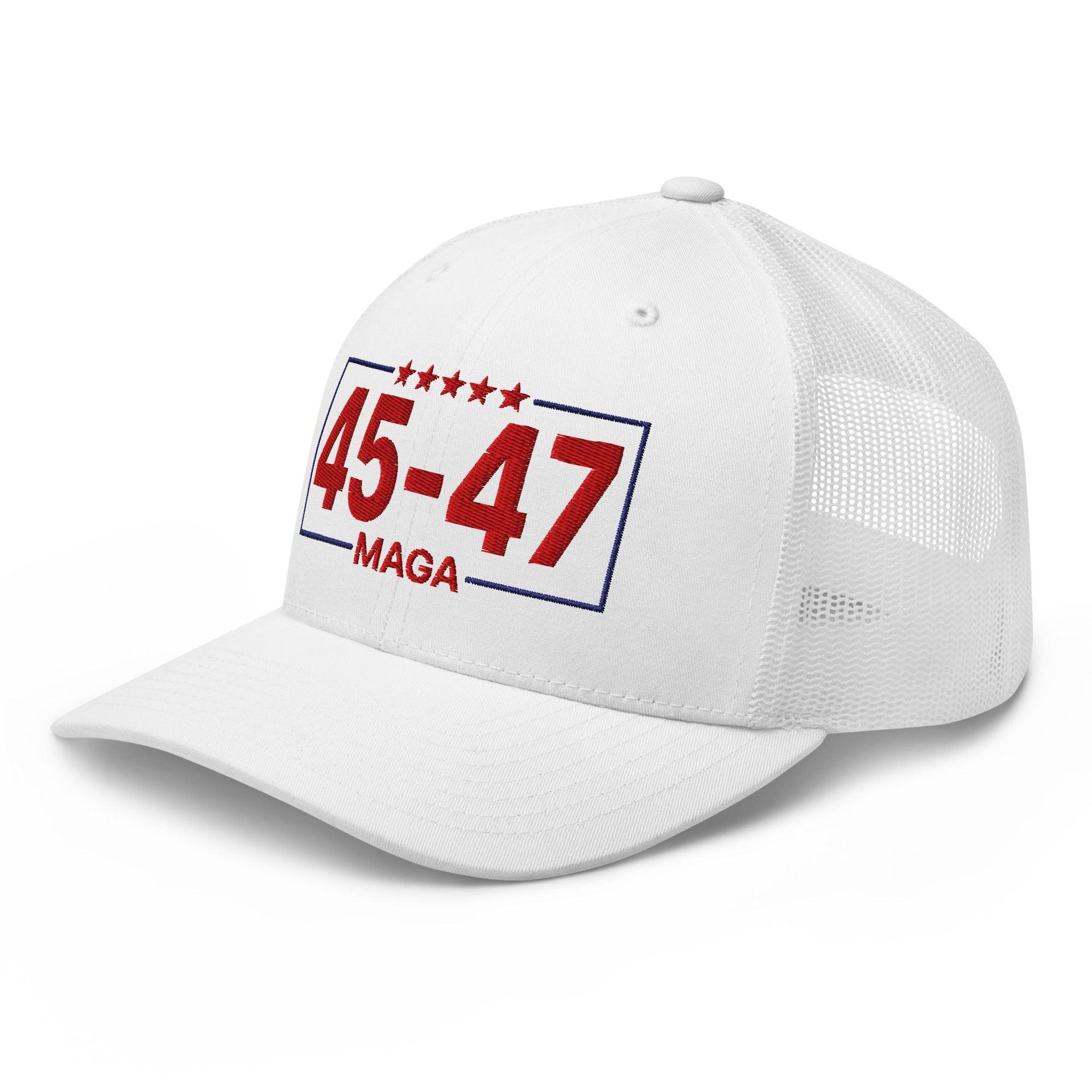 Trump 45-47 MAGA Embroidered Mesh Trucker Hat Capital Crowns Conservative LADs Trucker Hats