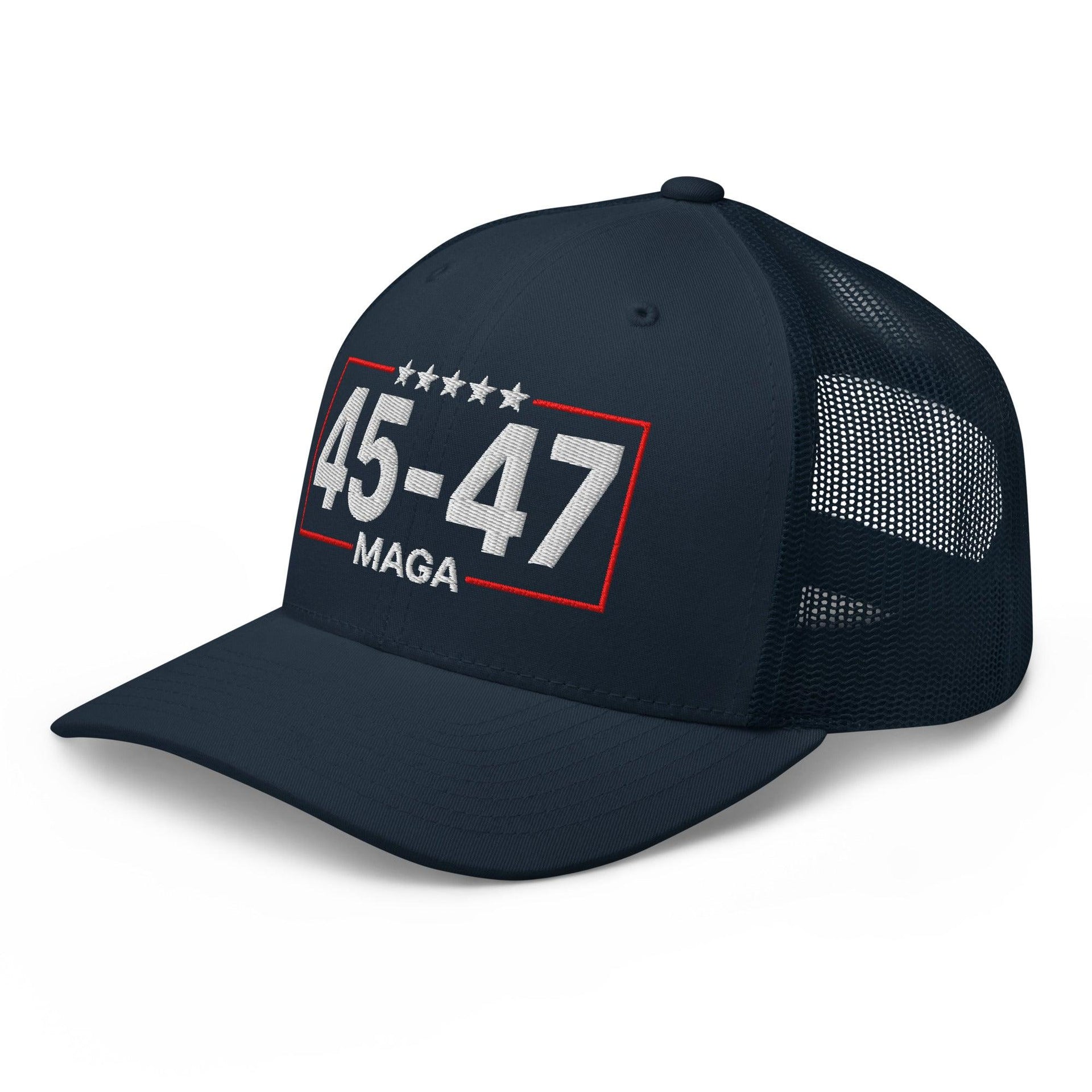 Trump 45-47 MAGA Embroidered Mesh Trucker Hat Capital Crowns Conservative LADs Trucker Hats