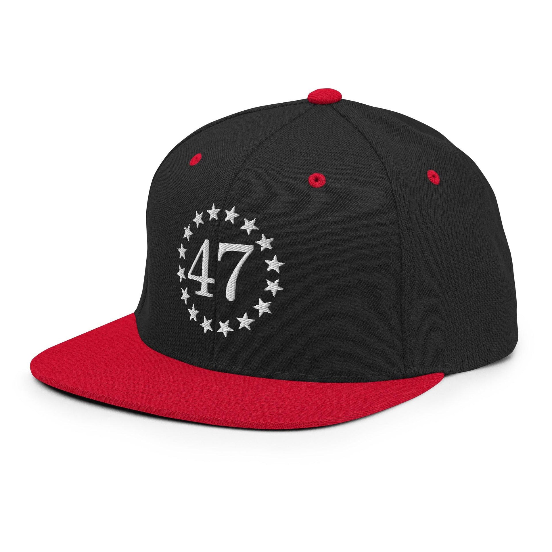 Trump 47 Embroidered Flat Bill Brim Snapback Hat Capital Crowns Conservative LADs Snapback Hats Trump
