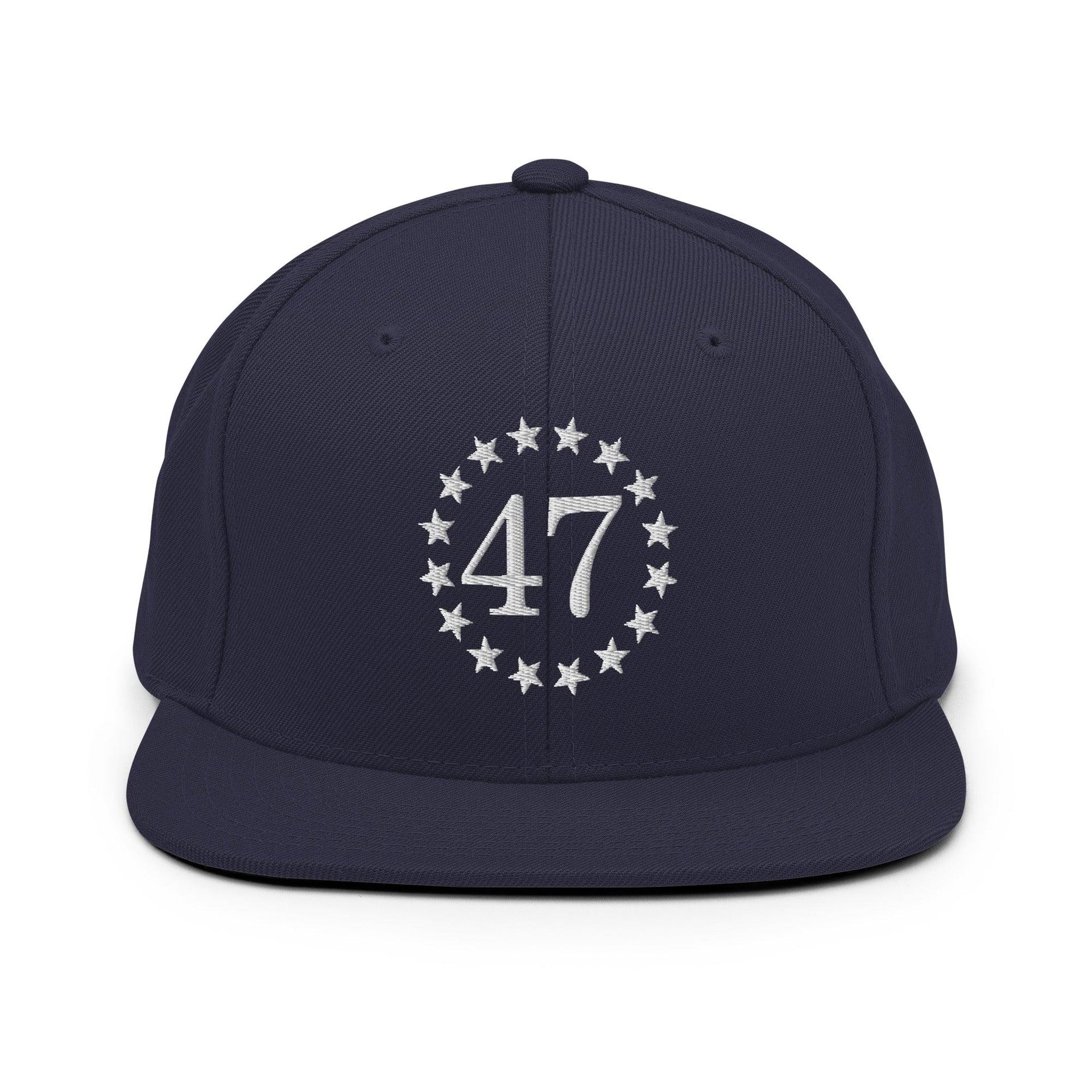 Trump 47 Embroidered Flat Bill Brim Snapback Hat Navy Capital Crowns Conservative LADs Snapback Hats Trump