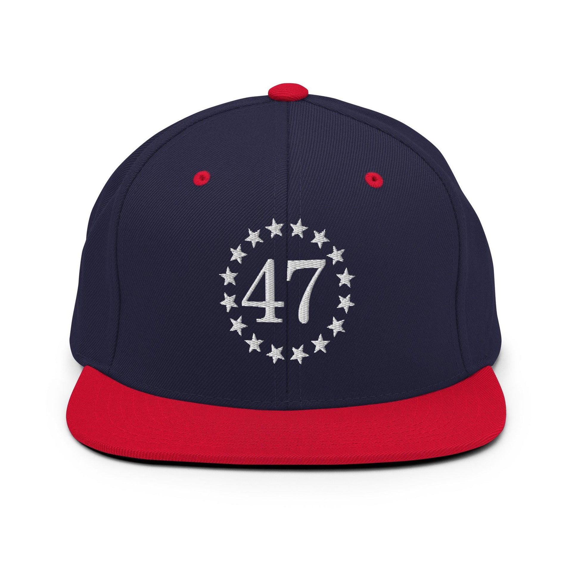 Trump 47 Embroidered Flat Bill Brim Snapback Hat Navy Red Capital Crowns Conservative LADs Snapback Hats Trump