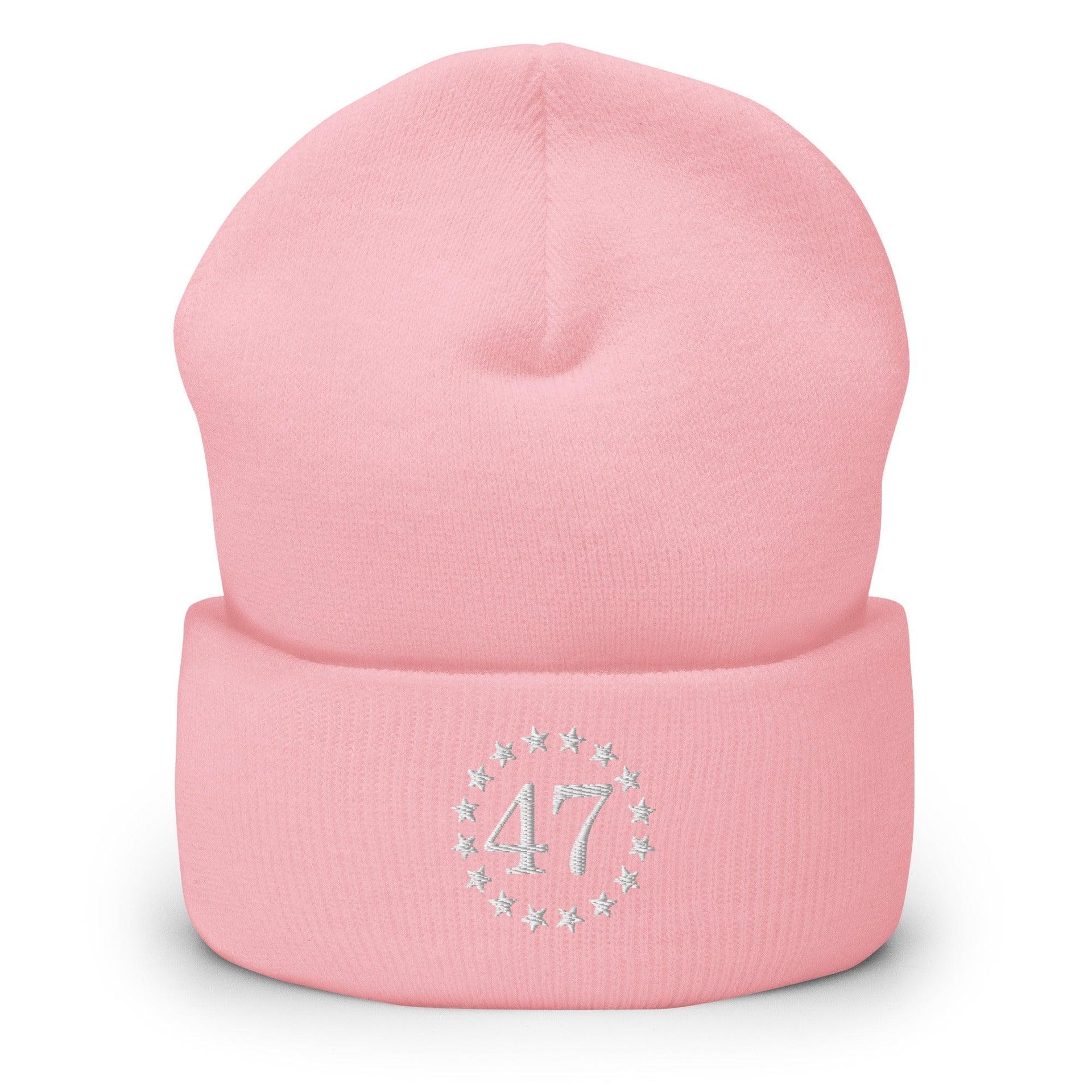 Trump 47 Embroidered Knit Cuffed Beanie Baby Pink Beanies Capital Crowns Conservative LADs Trump