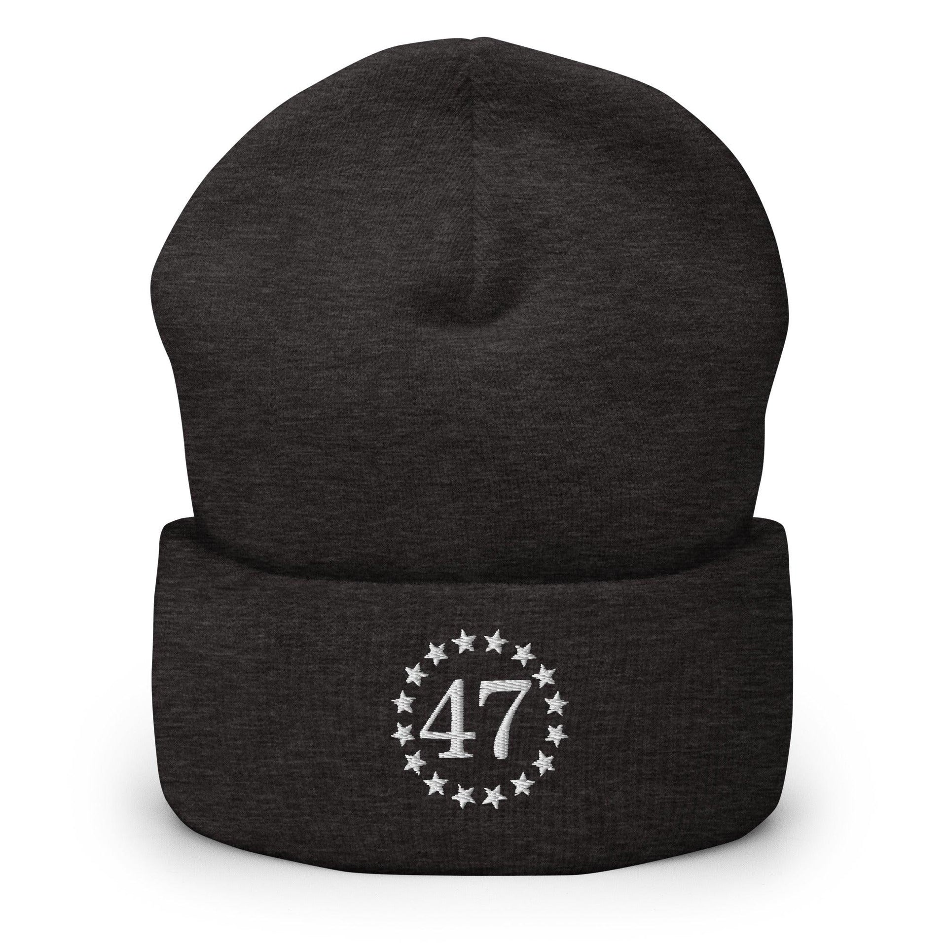 Trump 47 Embroidered Knit Cuffed Beanie Dark Grey Beanies Capital Crowns Conservative LADs Trump