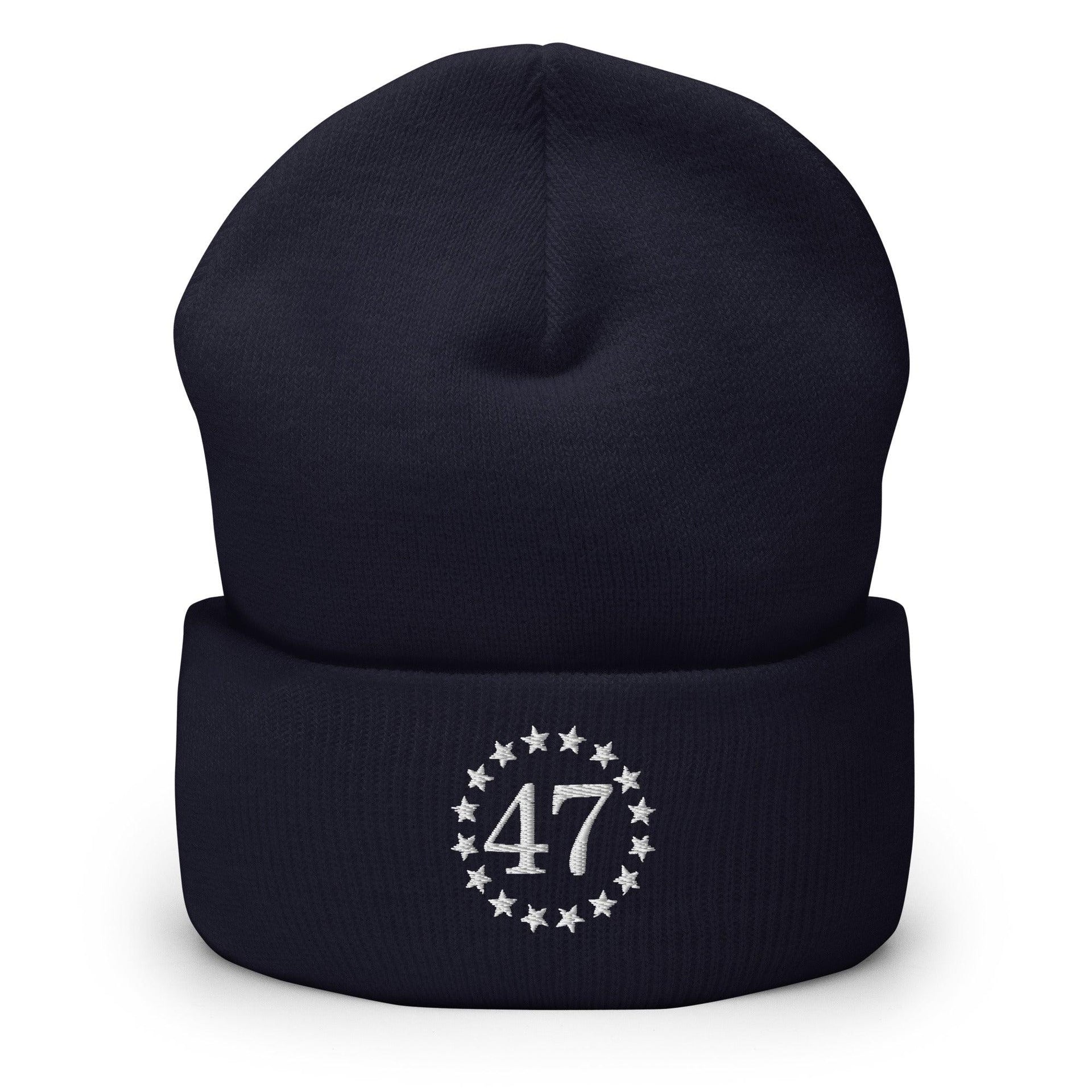 Trump 47 Embroidered Knit Cuffed Beanie Navy Beanies Capital Crowns Conservative LADs Trump