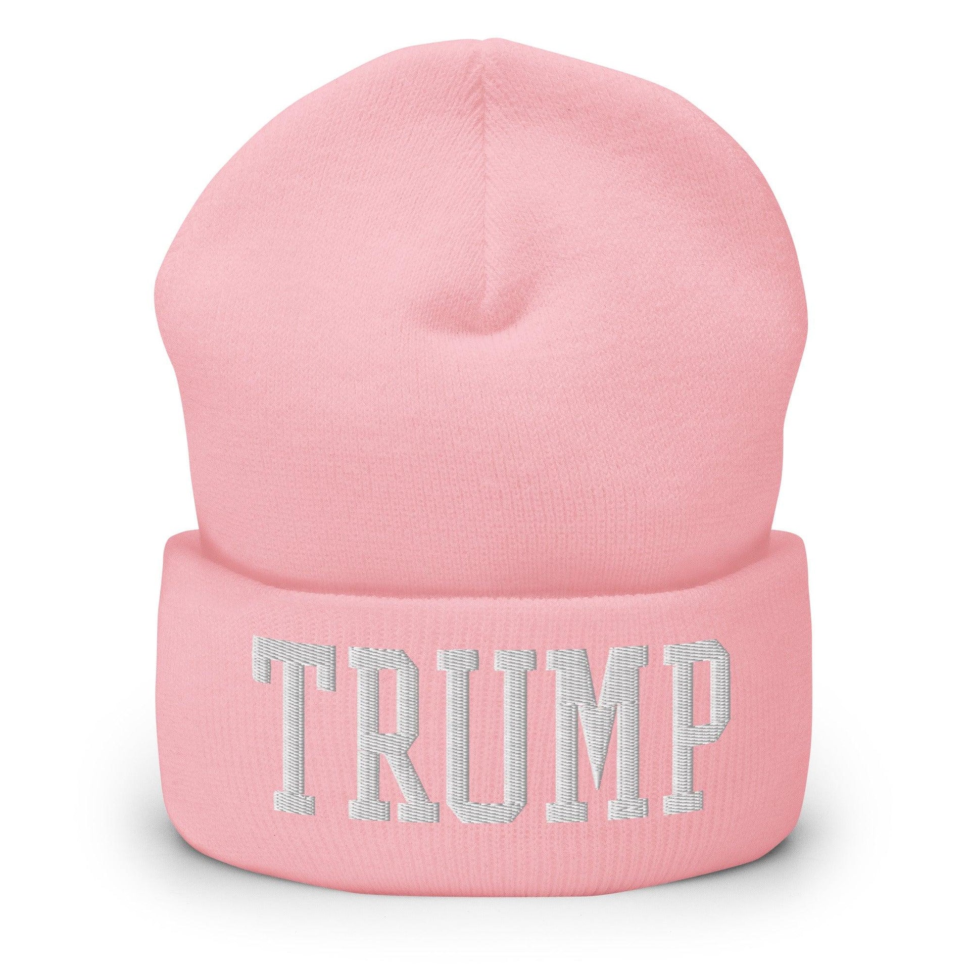 Trump Embroidered Knit Cuffed Beanie Baby Pink Beanies Capital Crowns Conservative LADs