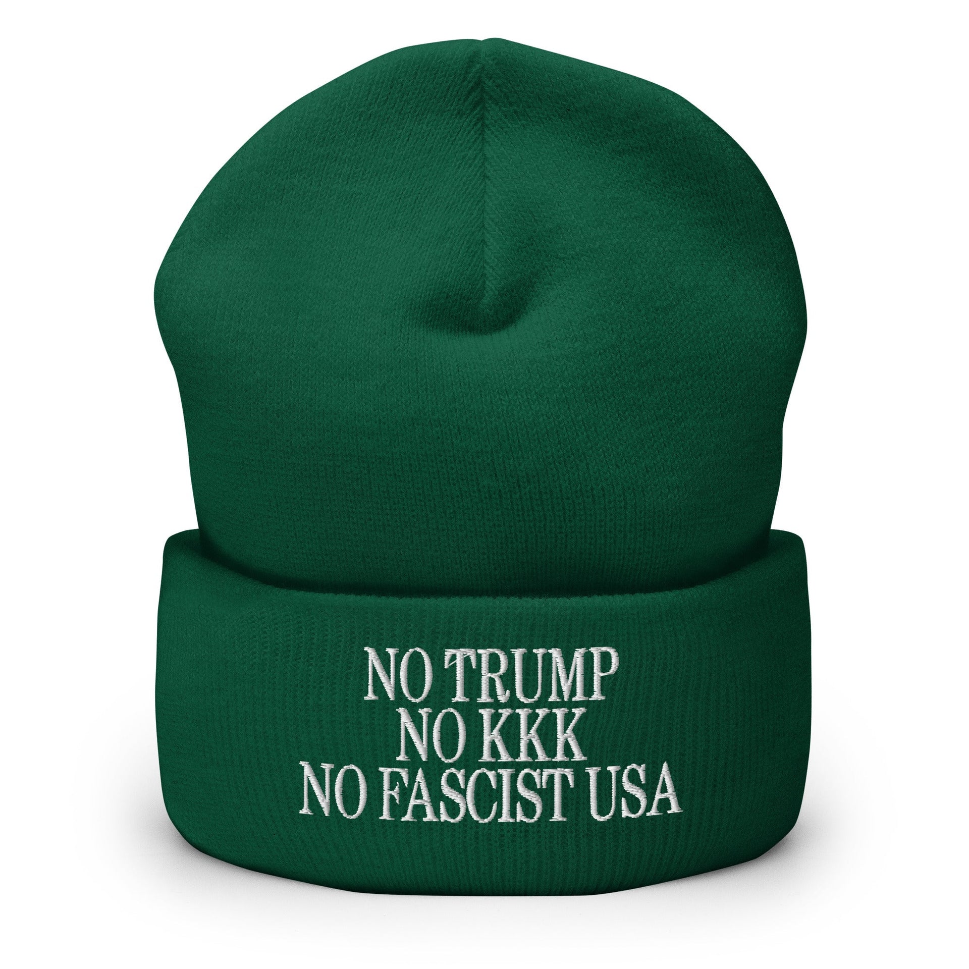 No Trump, No KKK, No Fascist USA Embroidered Cuffed Knit Beanie Spruce Beanies Capital Crowns LADs Liberal