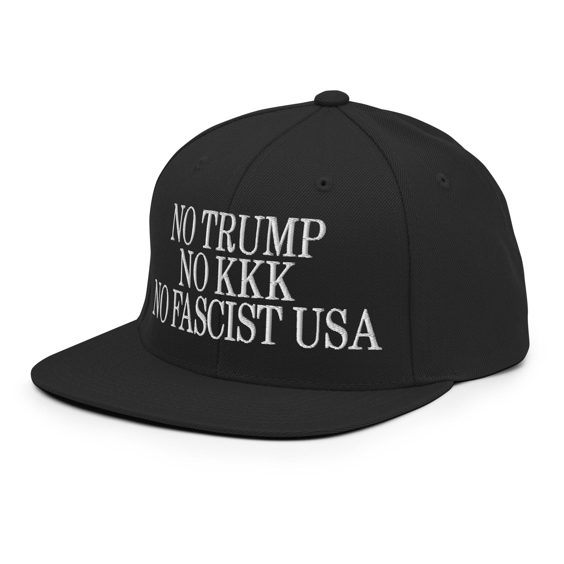 No Trump, No KKK, No Fascist USA Embroidered Flat Brim Bill Snapback Hat Capital Crowns LADs Liberal Snapback Hats