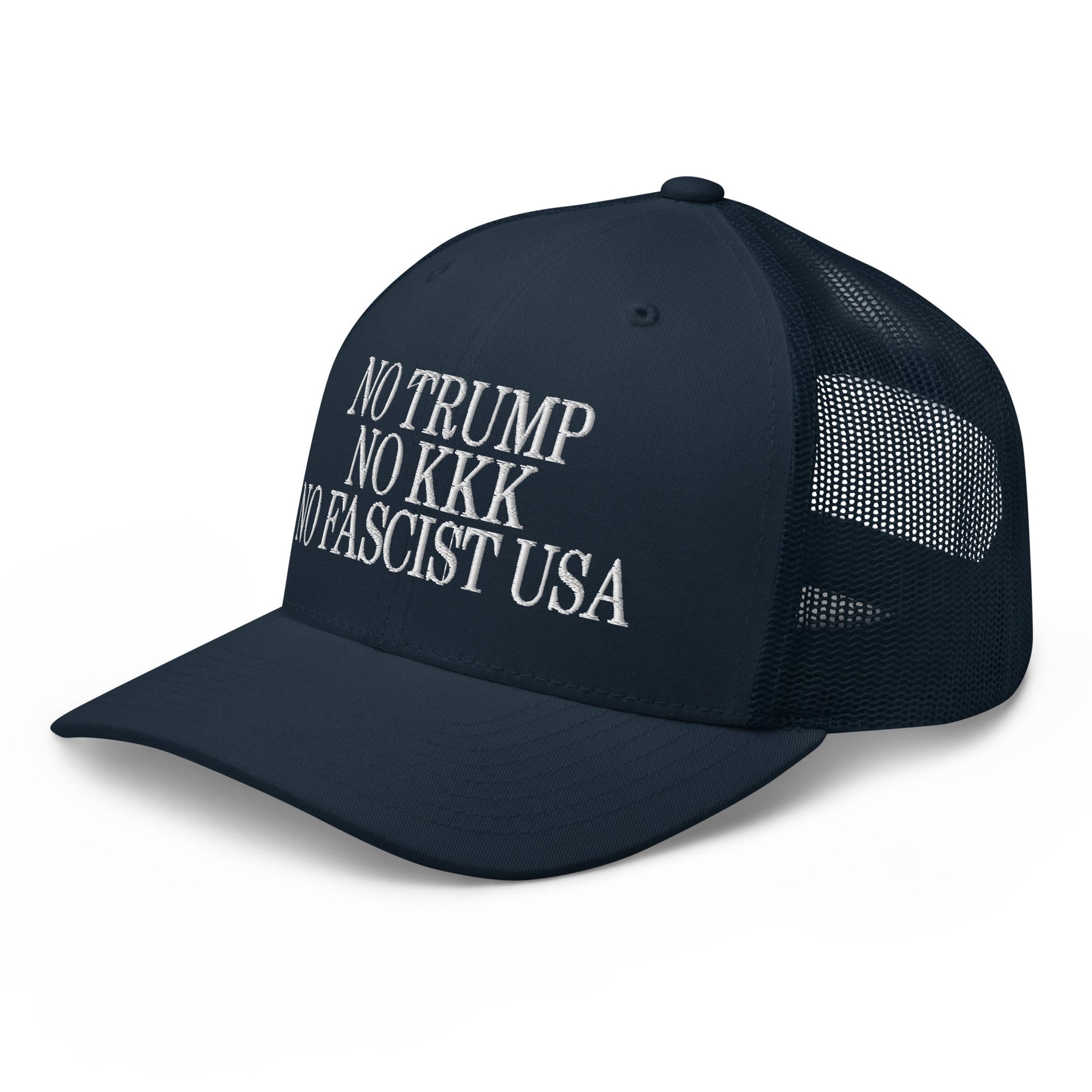 No Trump, No KKK, No Fascist USA Embroidered Retro Mesh Trucker Hat Capital Crowns LADs Liberal Trucker Hats