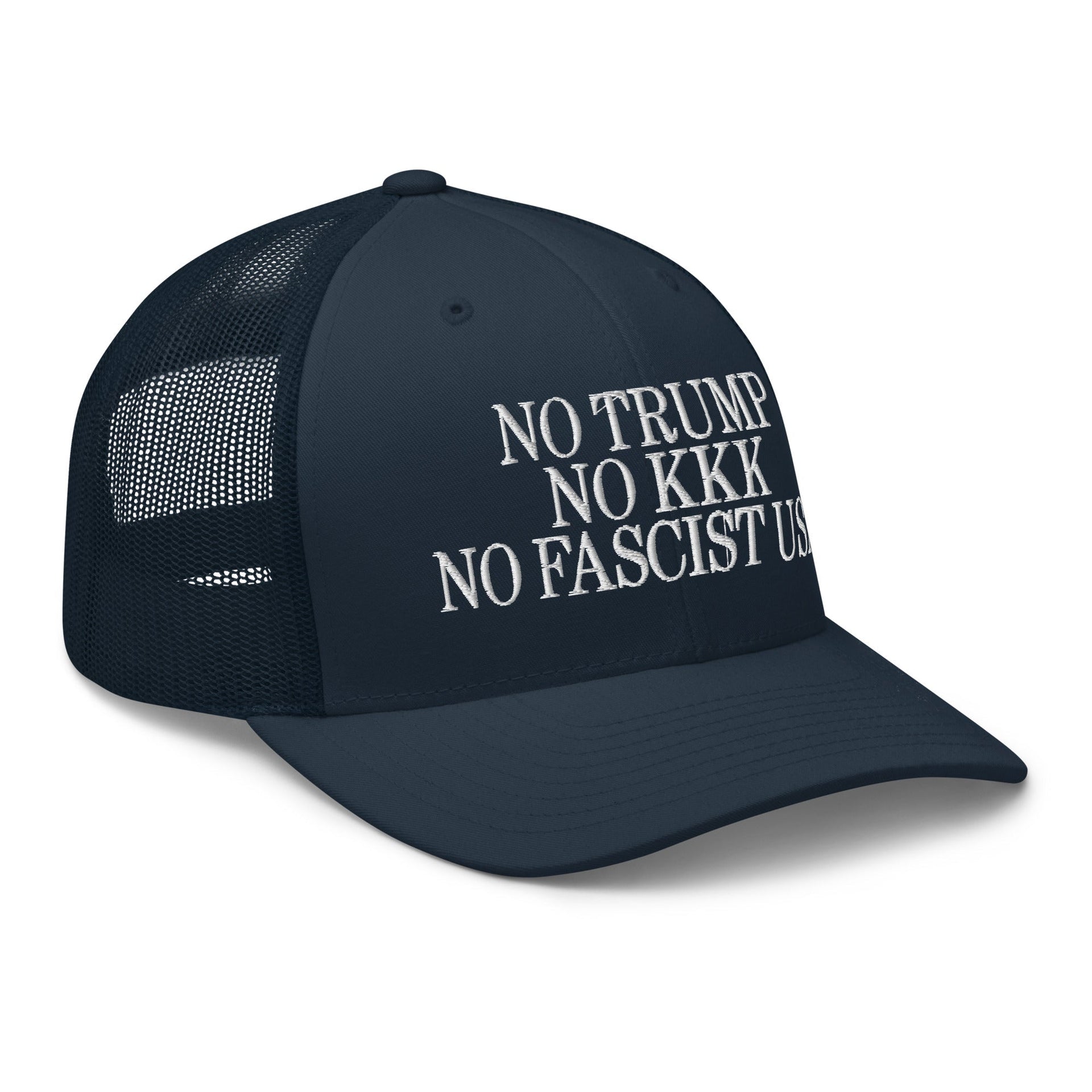No Trump, No KKK, No Fascist USA Embroidered Retro Mesh Trucker Hat Capital Crowns LADs Liberal Trucker Hats