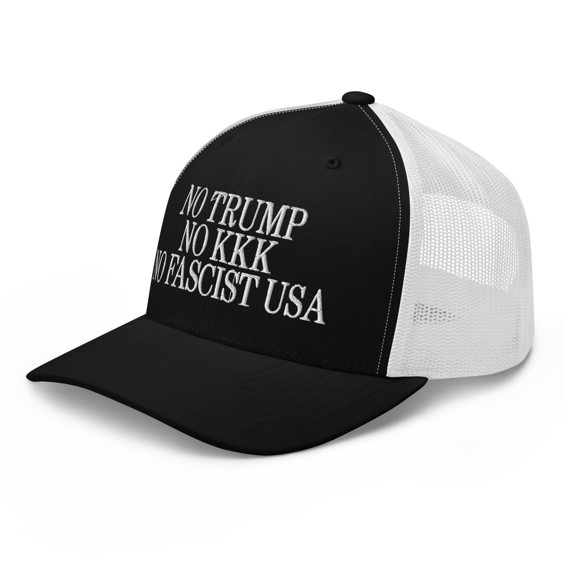No Trump, No KKK, No Fascist USA Embroidered Retro Mesh Trucker Hat Capital Crowns LADs Liberal Trucker Hats