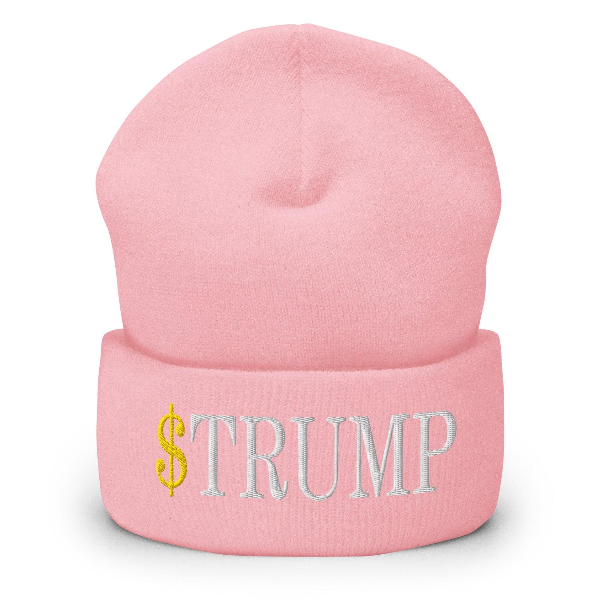Premium $Trump Official Trump Meme Coin Embroidered Cuffed Knit Beanie | Custom Embroidery Available - Fast Turnaround Baby Pink Beanies Capital Crowns Crypto LADs